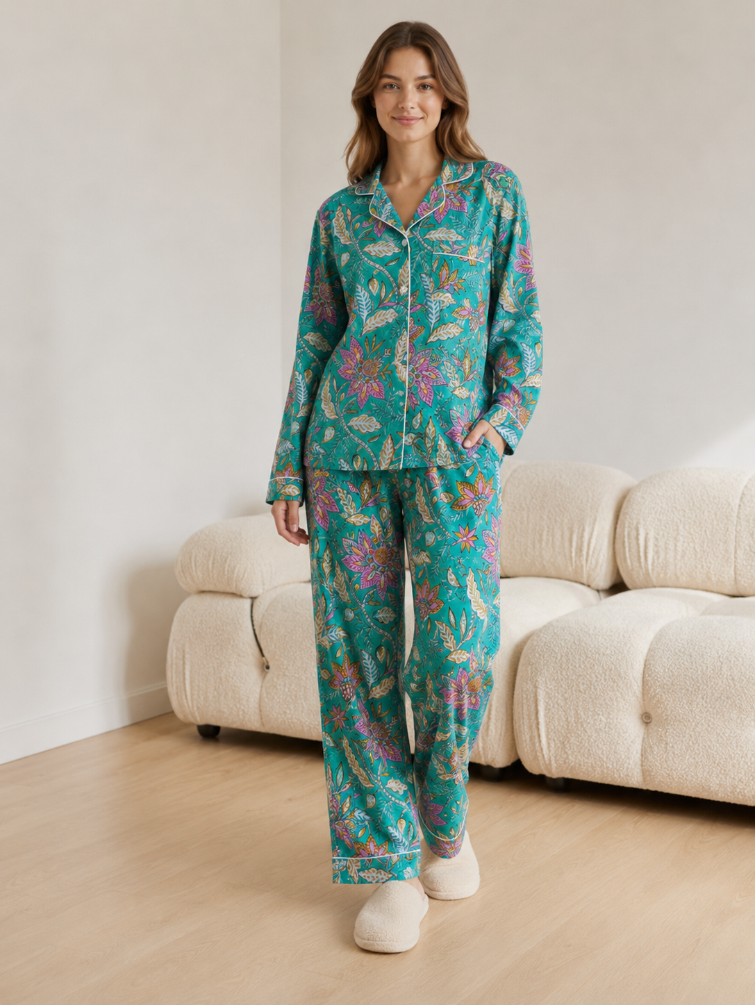 Women’s Floral Cotton Pajama Set Comfortable Sleepwear set