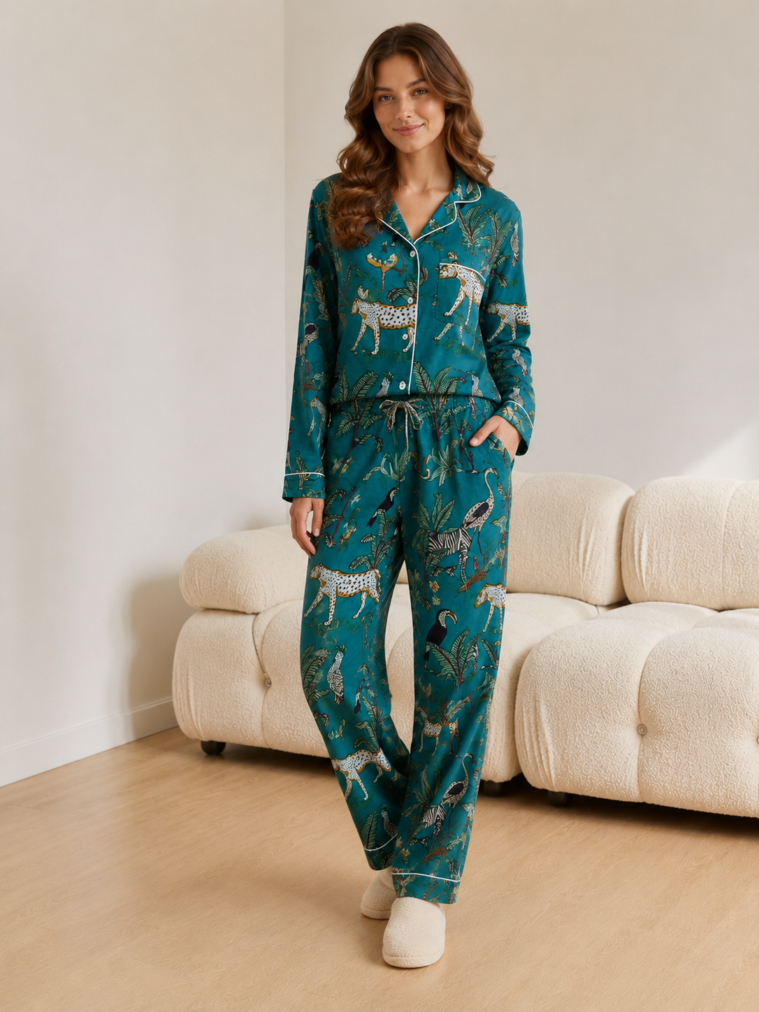 Handmade Jungle print Cotton Night Suit