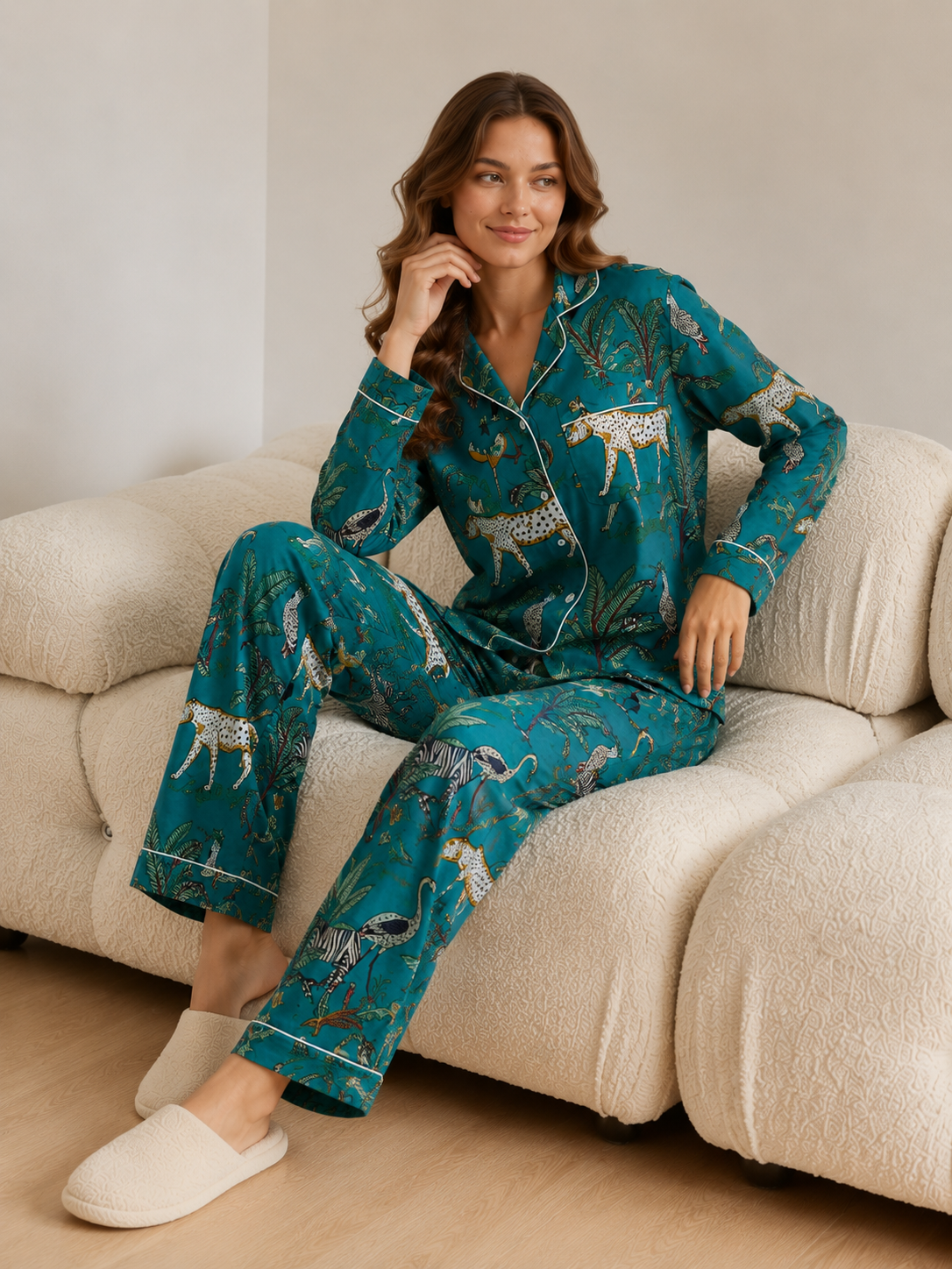 Image of Handmade Jungle print Cotton Night Suit