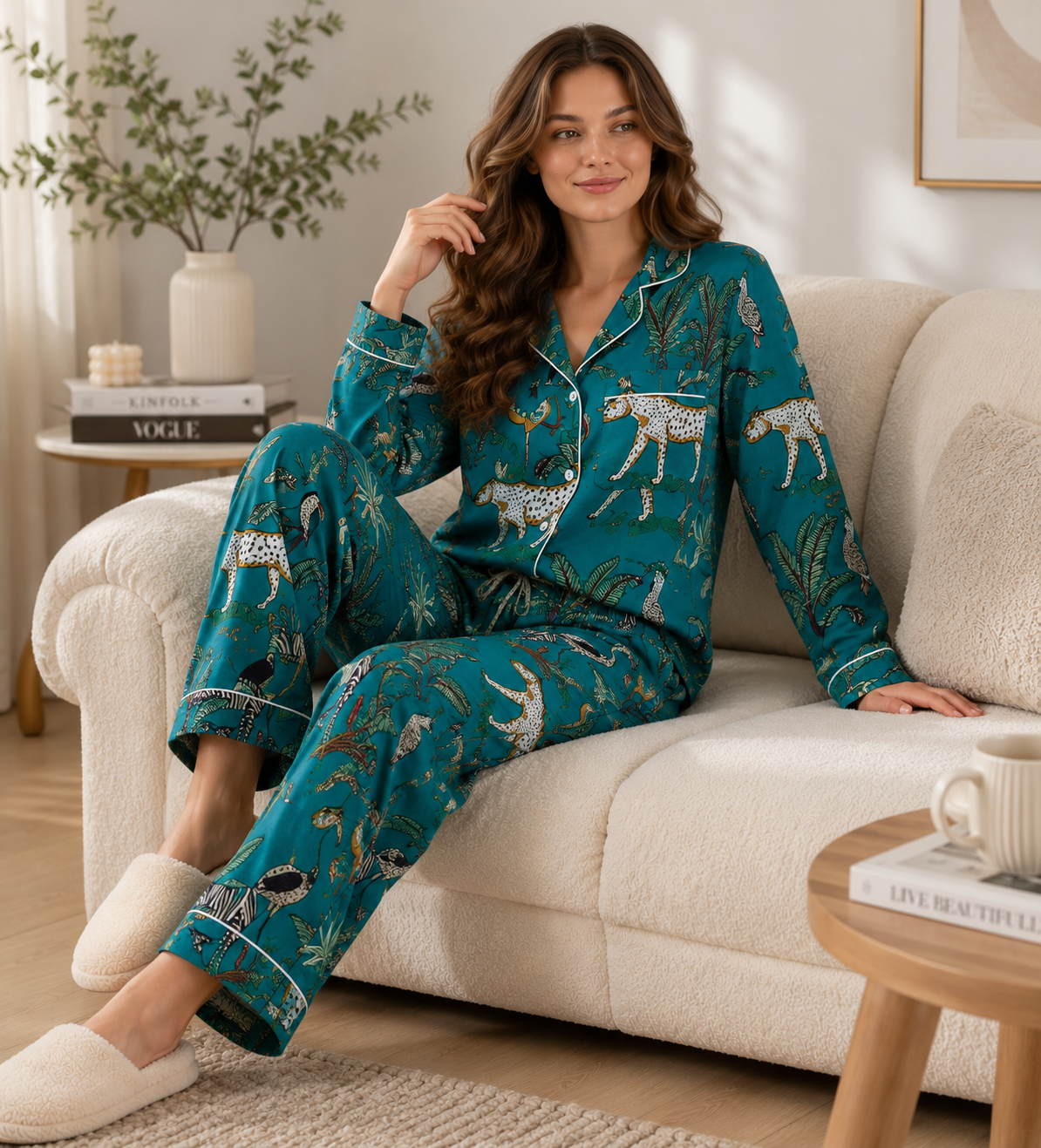 Image of Handmade Jungle print Cotton Night Suit