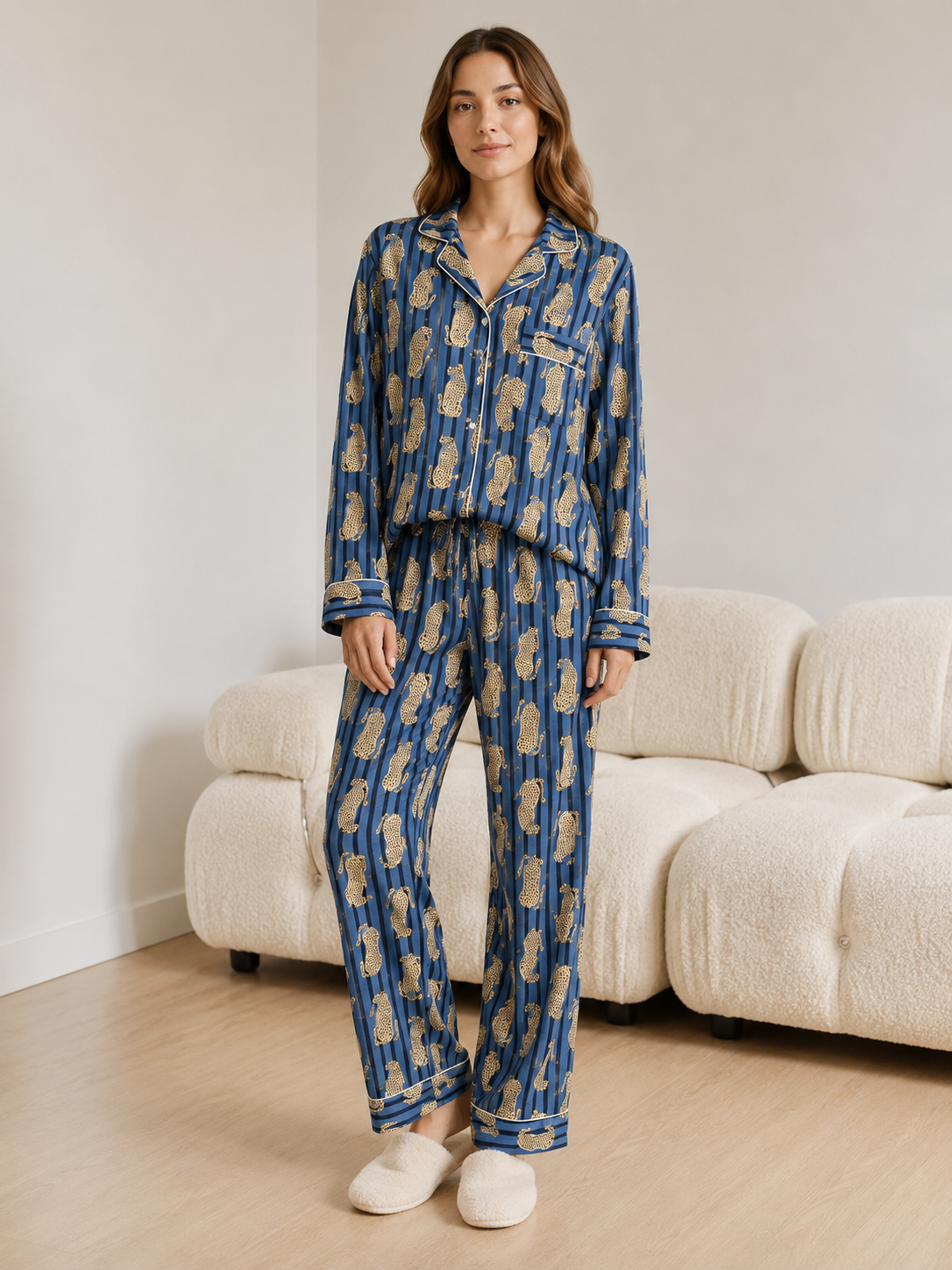 Tiger Print Cotton Pajama Set Comfortable Summer Outfit