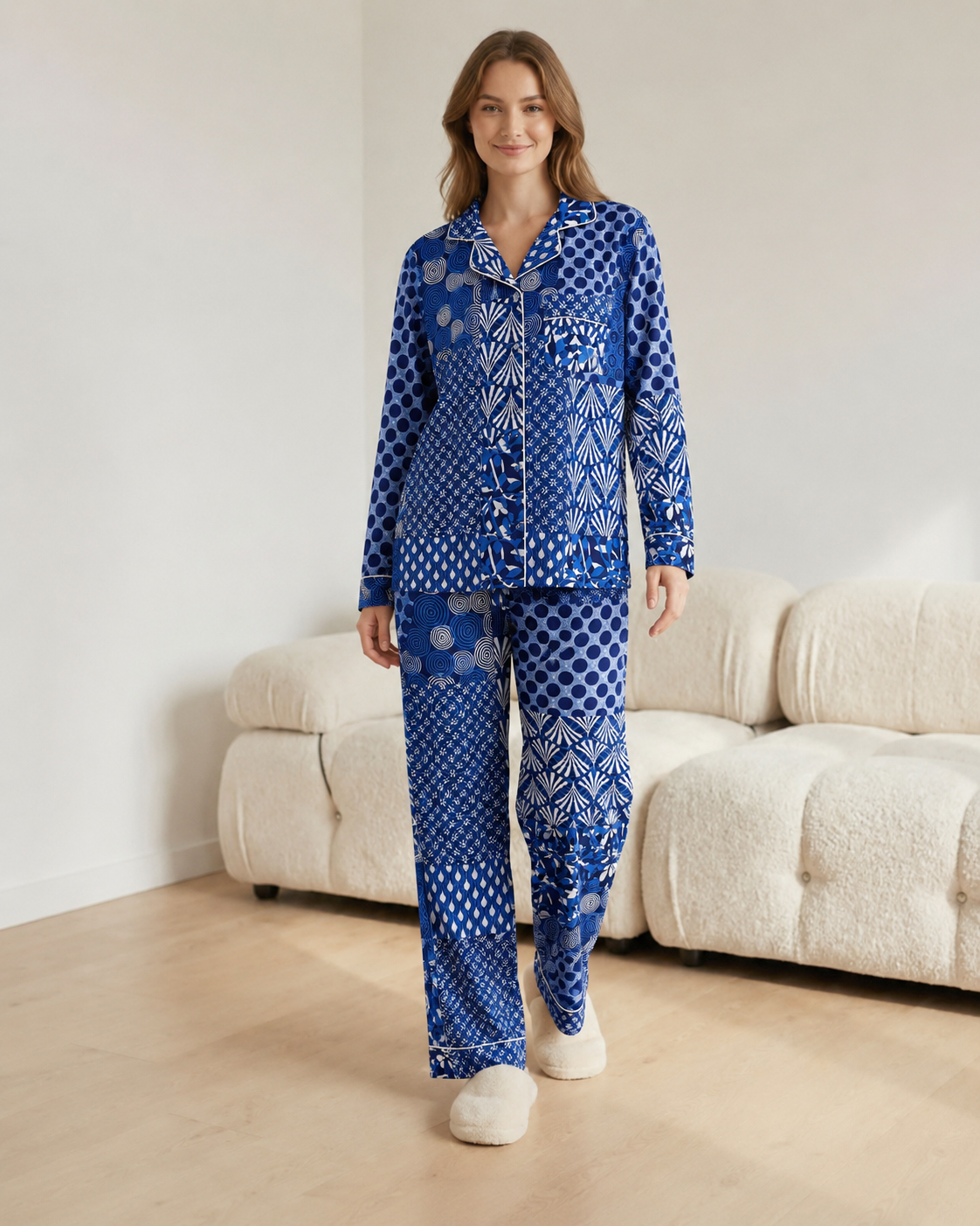 Image of 100% Cotton Pajama Set breathable Summer Night Suit for women
