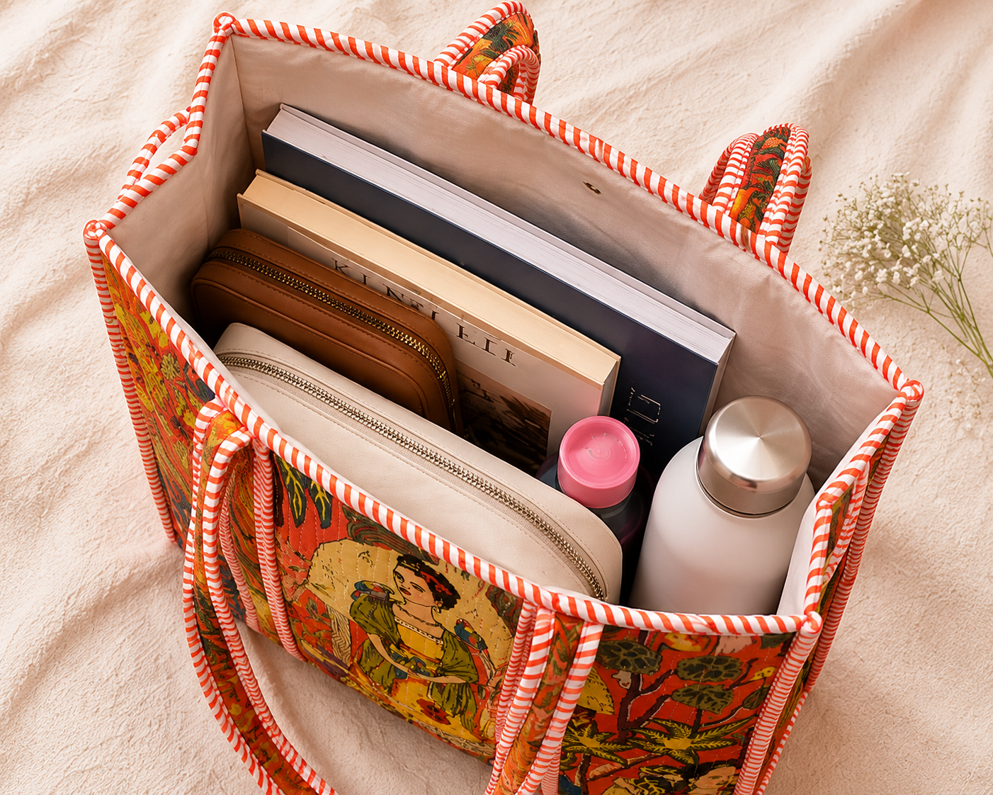Indian style quilted tote bag