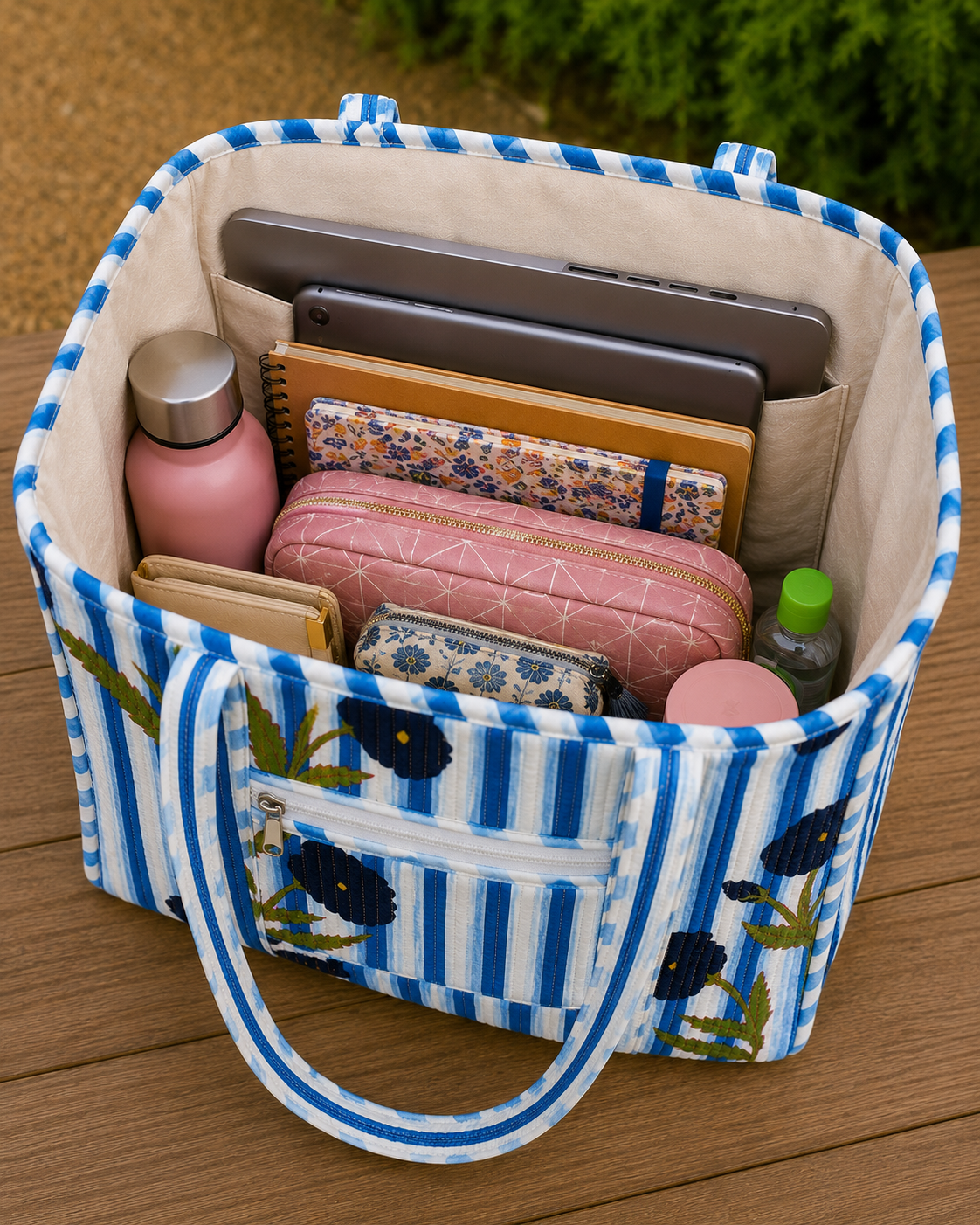 Handmade Floral Tote Bag | Large Quilted Shopping & Travel Tote