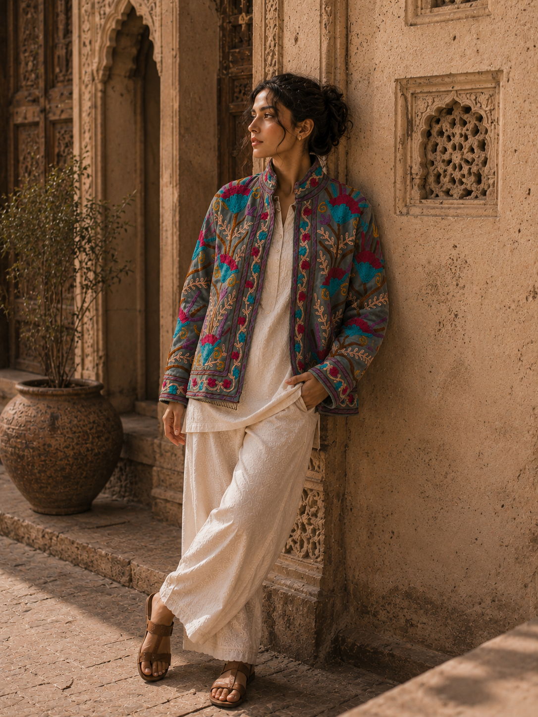 Image of Vintage Style Velvet Suzani Jacket Floral Embroidery bomber jacket