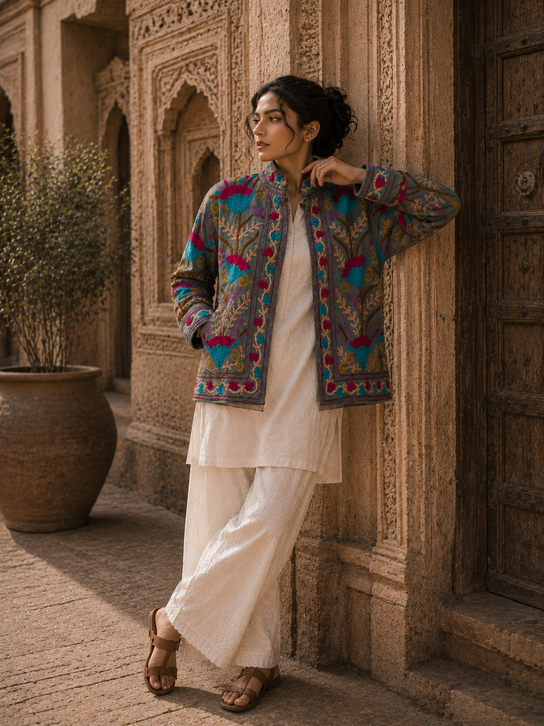 Image of Vintage Style Velvet Suzani Jacket Floral Embroidery bomber jacket