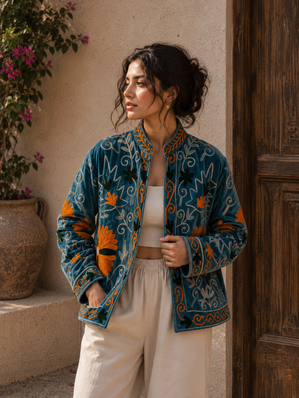 velvet bomber suzani jacket - hand embroidery jakcet
