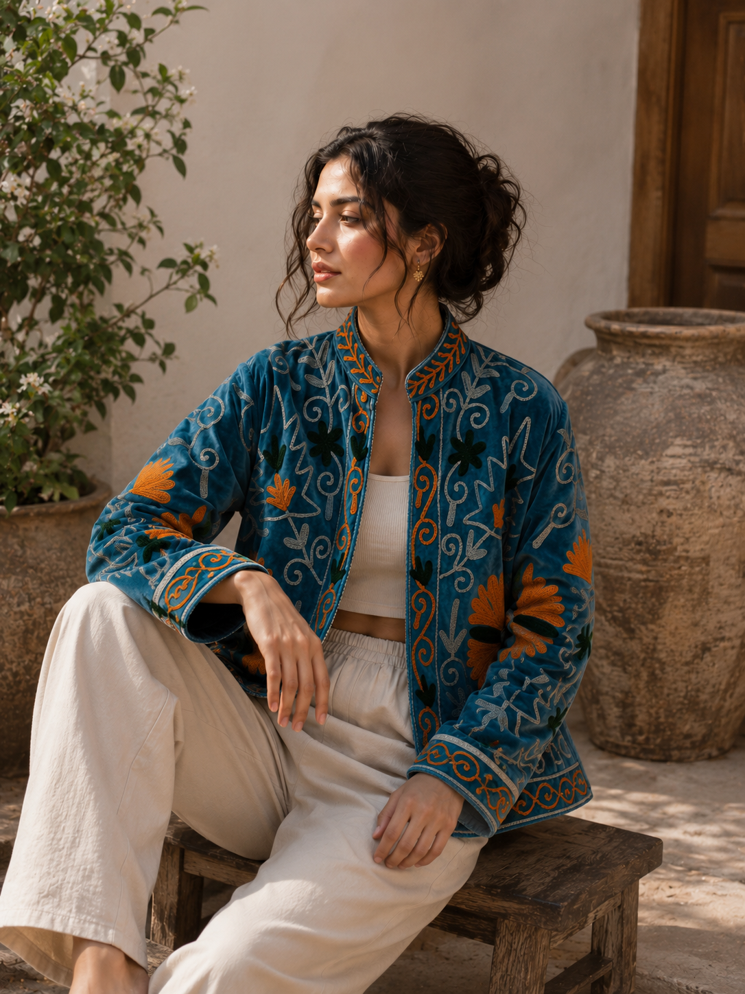 Image of Velvet Bomber Suzani Jacket Hand Embroidery Jakcet