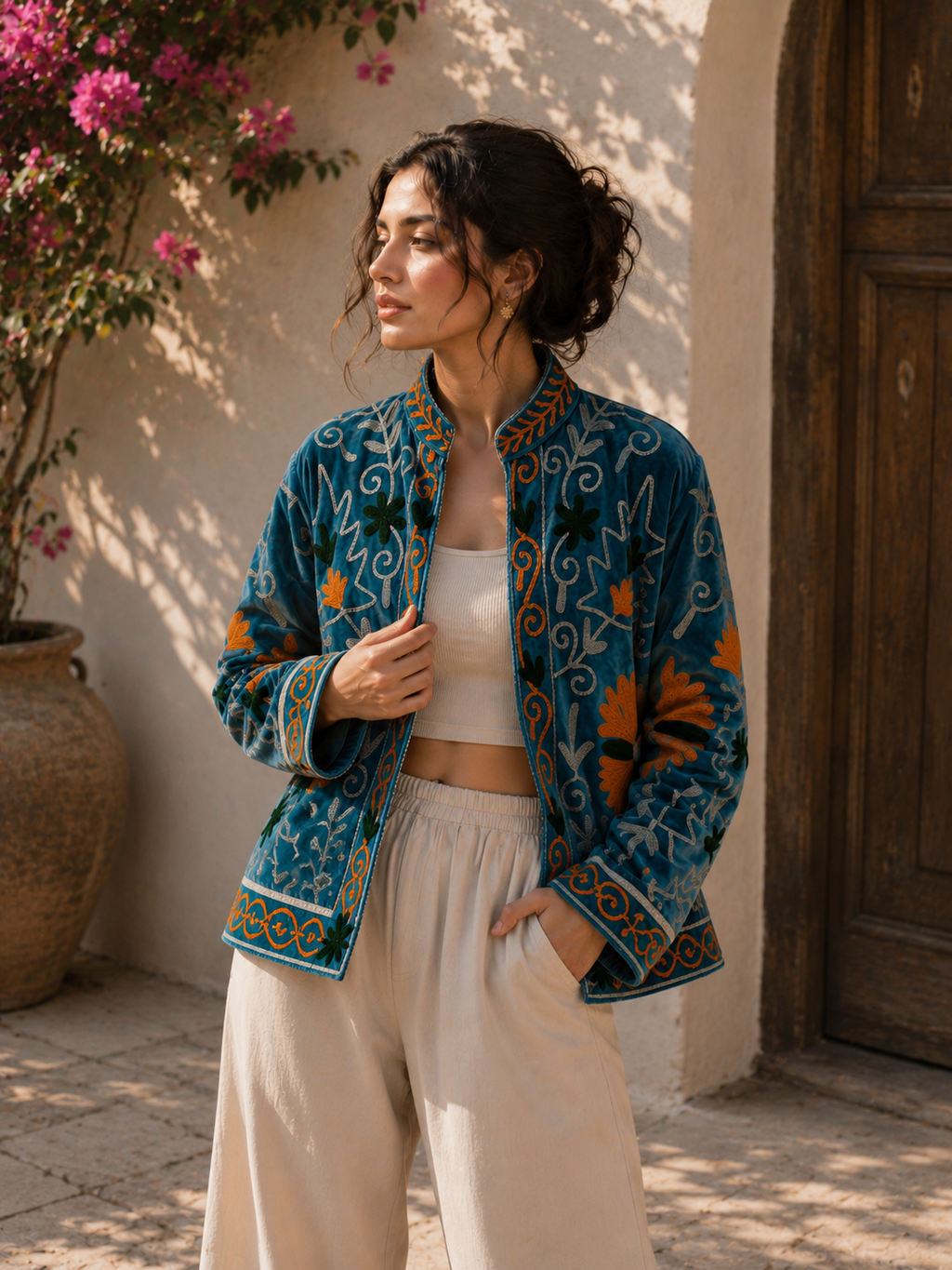 velvet bomber suzani jacket - hand embroidery jakcet