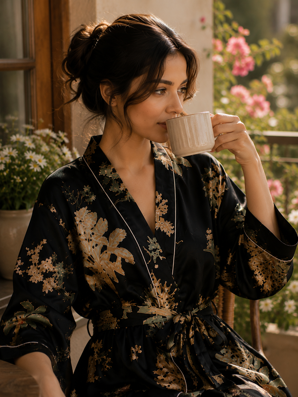Floral Print Cotton Kimono Bathrobe
