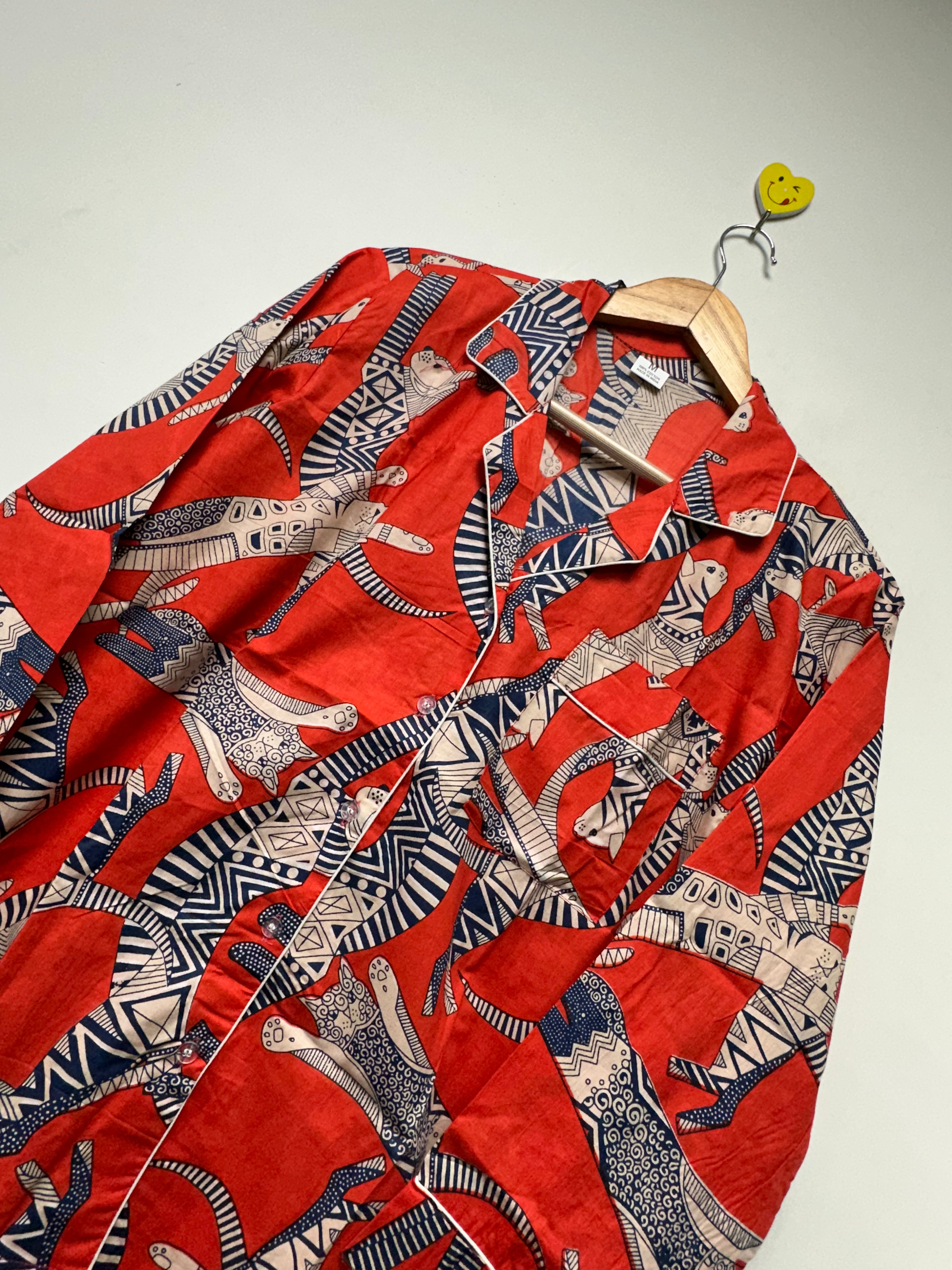 Cotton tiger print Night Suit for Women Handmade Pajama Set