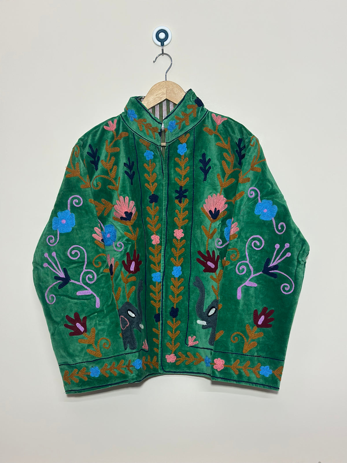 Green Suzani Jacket | Handmade Floral Embroidered Boho Jacket for Women
