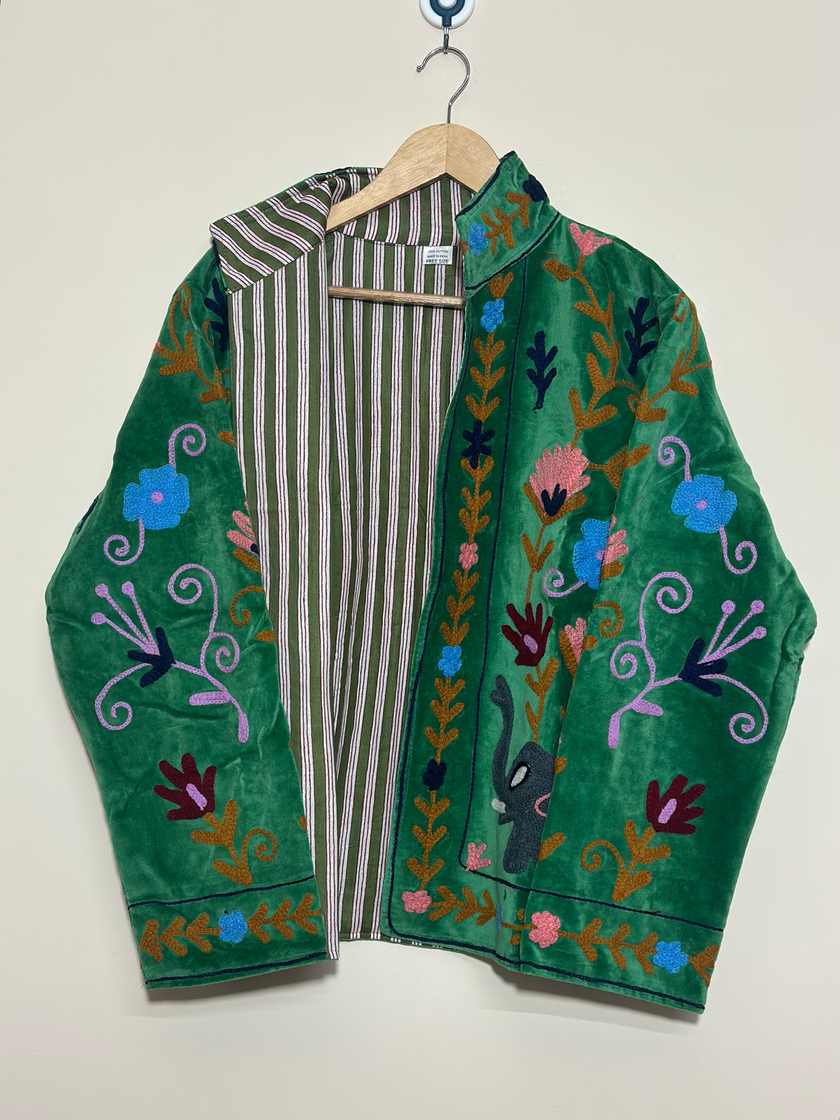 Green Suzani Jacket | Handmade Floral Embroidered Boho Jacket for Women