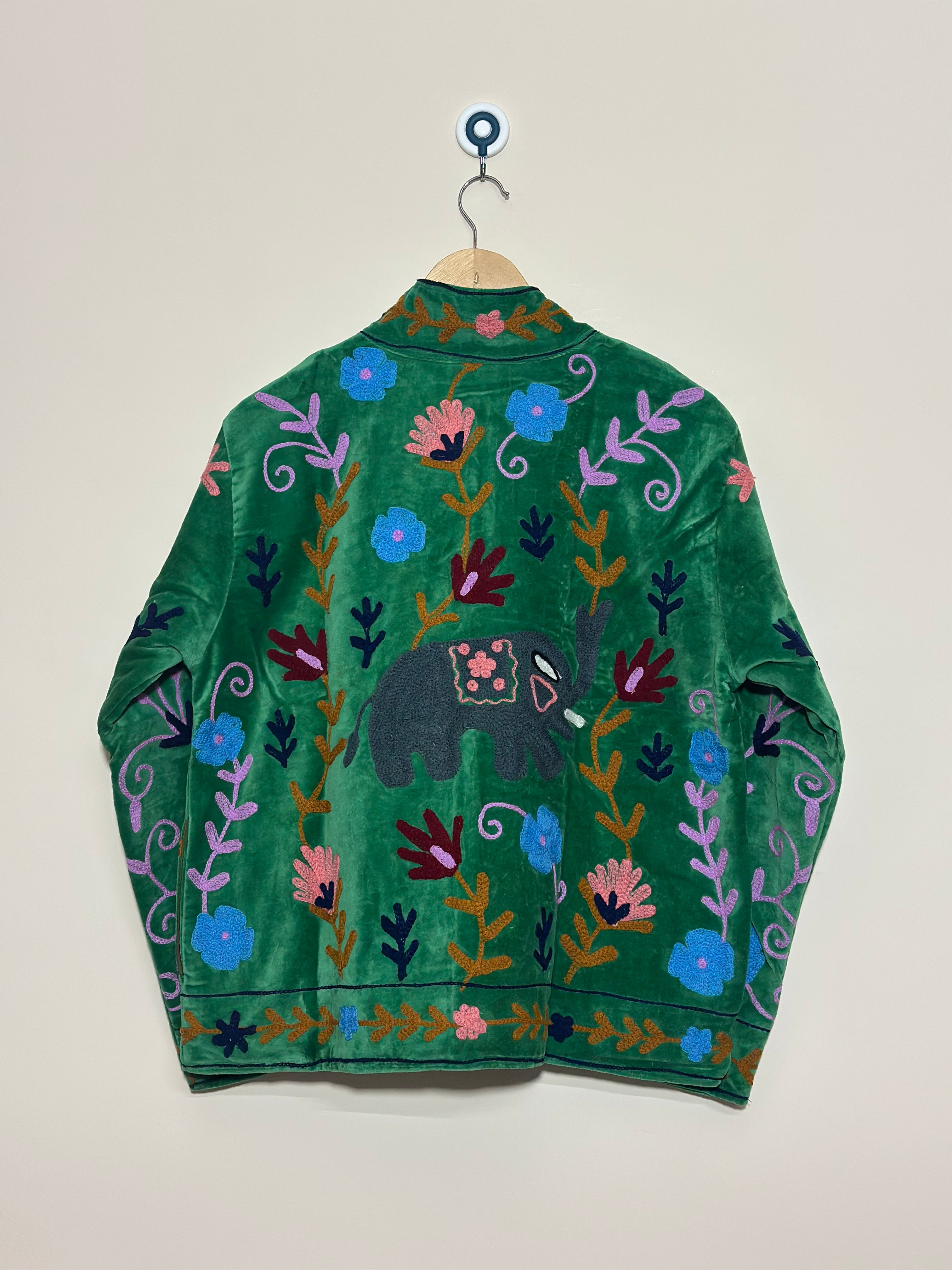 Image of Green Suzani Jacket | Handmade Floral Embroidered Boho Jacket for Women
