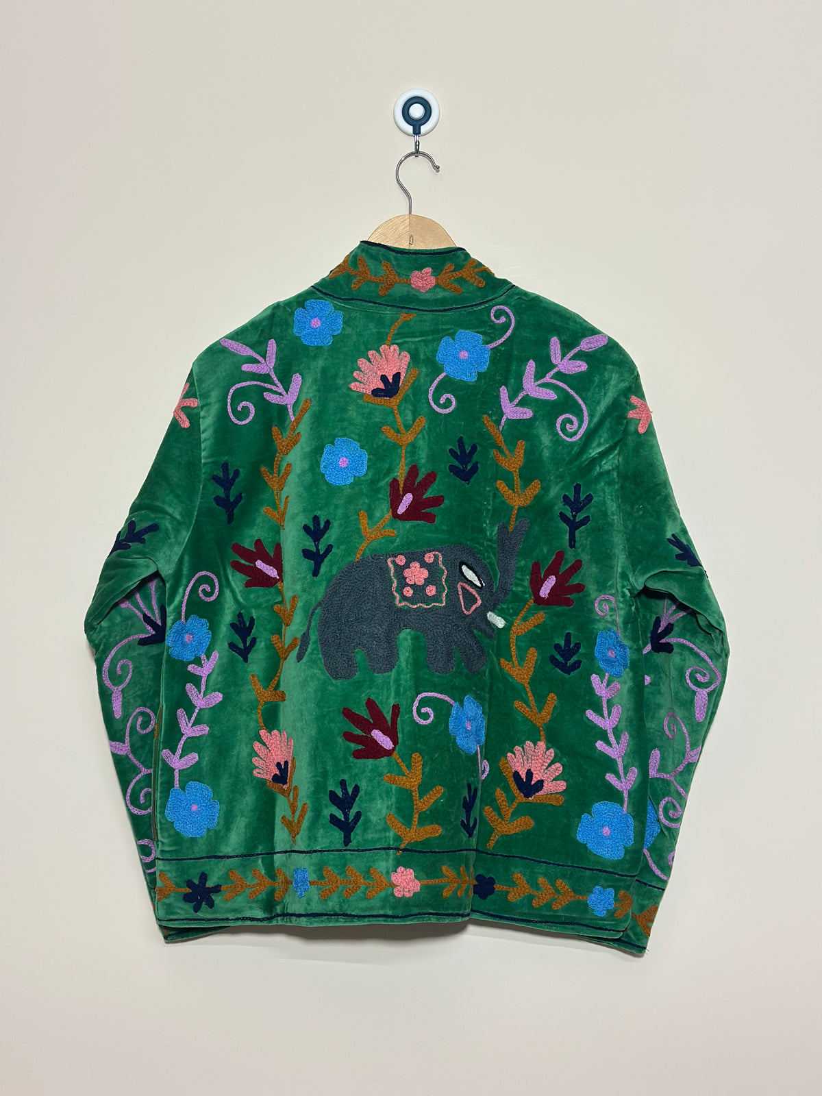 Green Suzani Jacket | Handmade Floral Embroidered Boho Jacket for Women