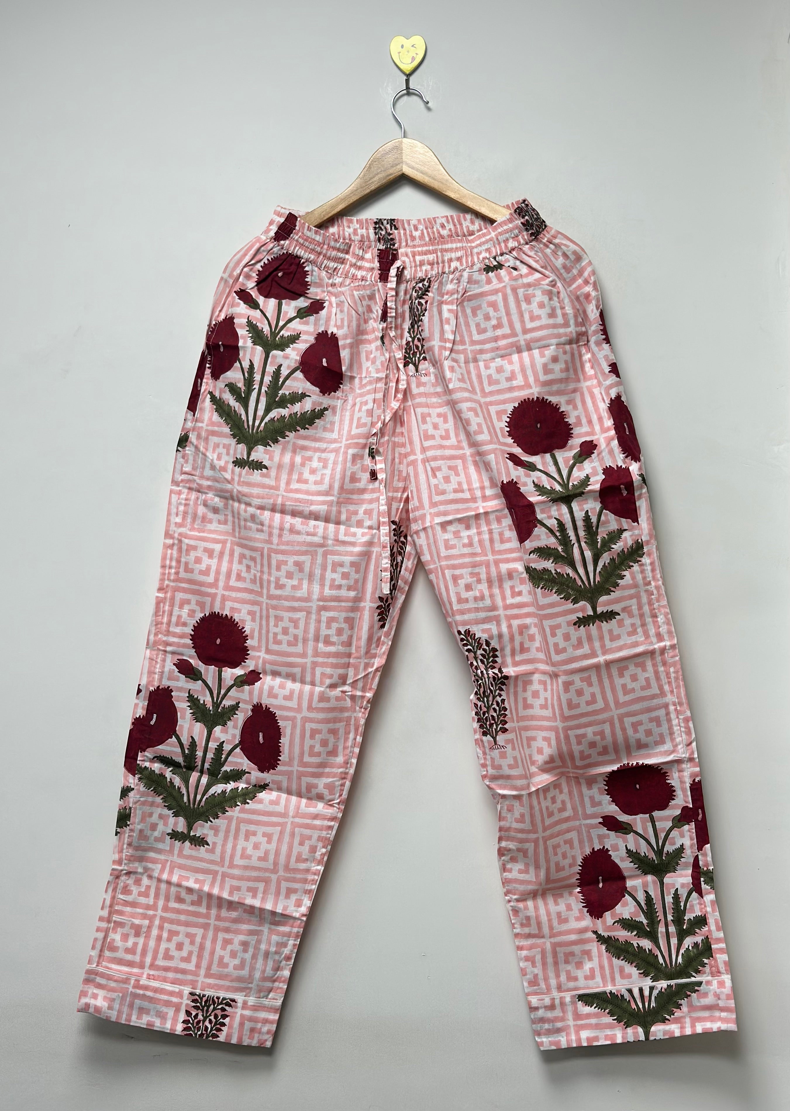 Image of Floral print night suit for women  handmade cotton pajama set womens