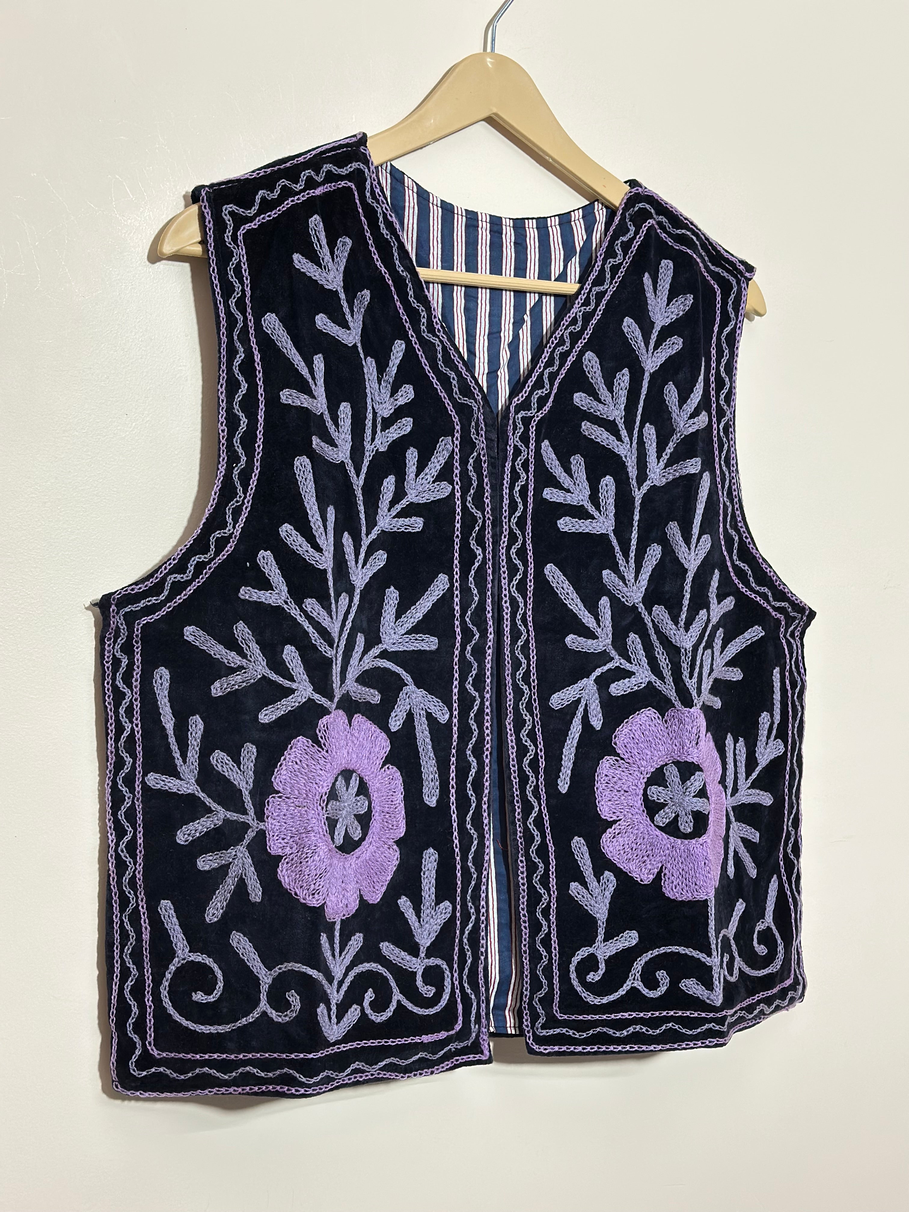 Image of Handmade Floral Embroidered Velvet Vest