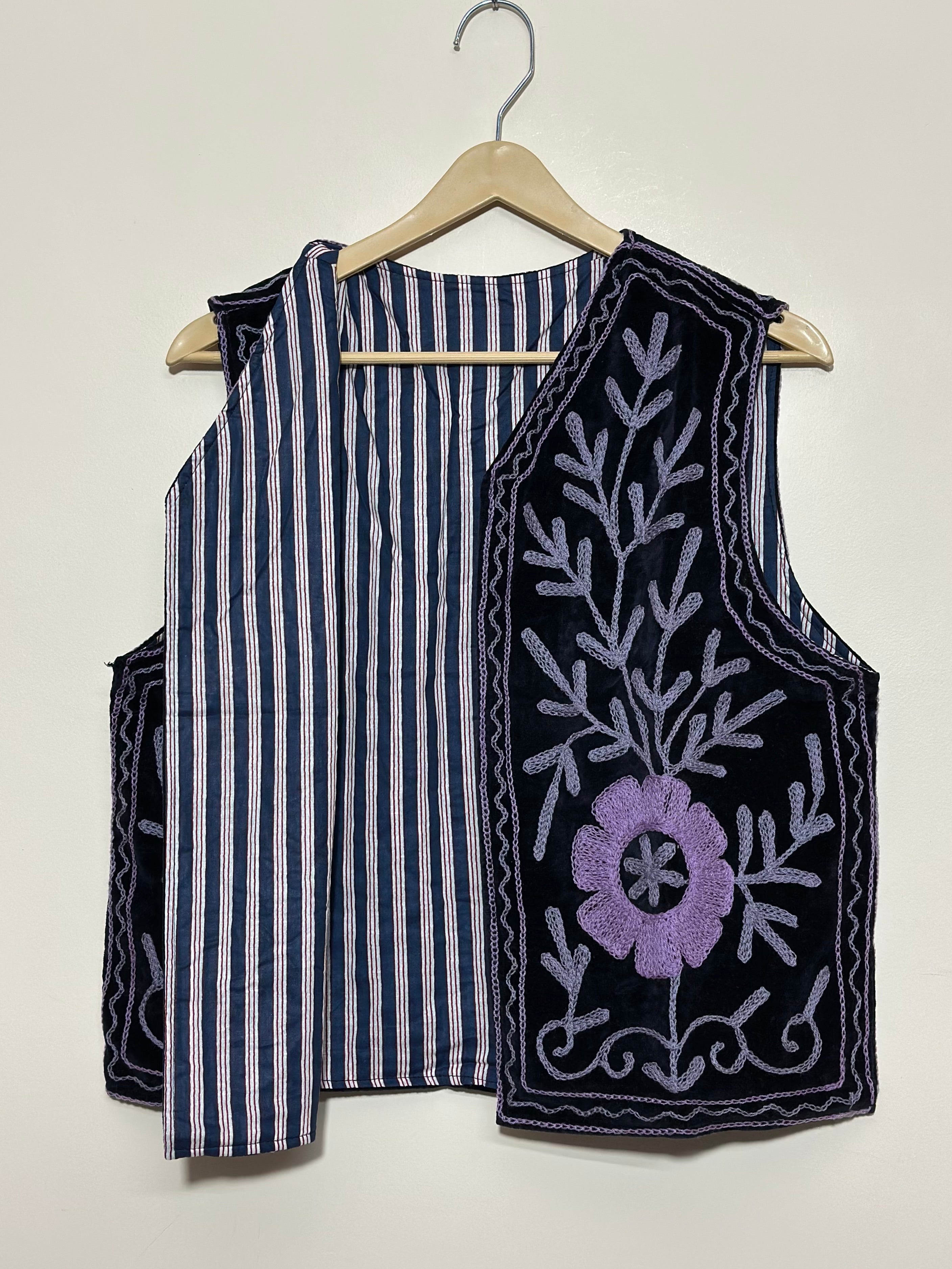 Image of Handmade Floral Embroidered Velvet Vest