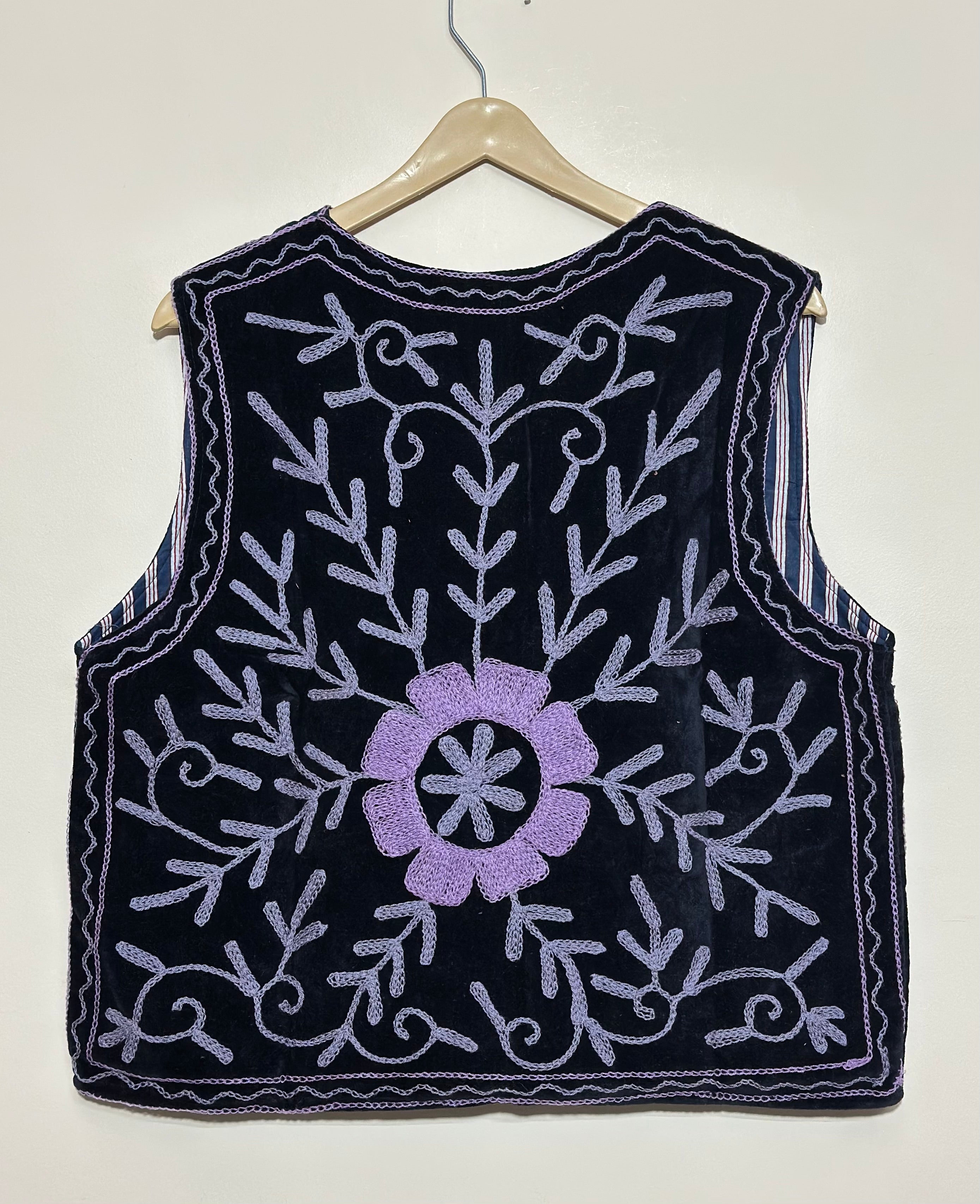 Image of Handmade Floral Embroidered Velvet Vest