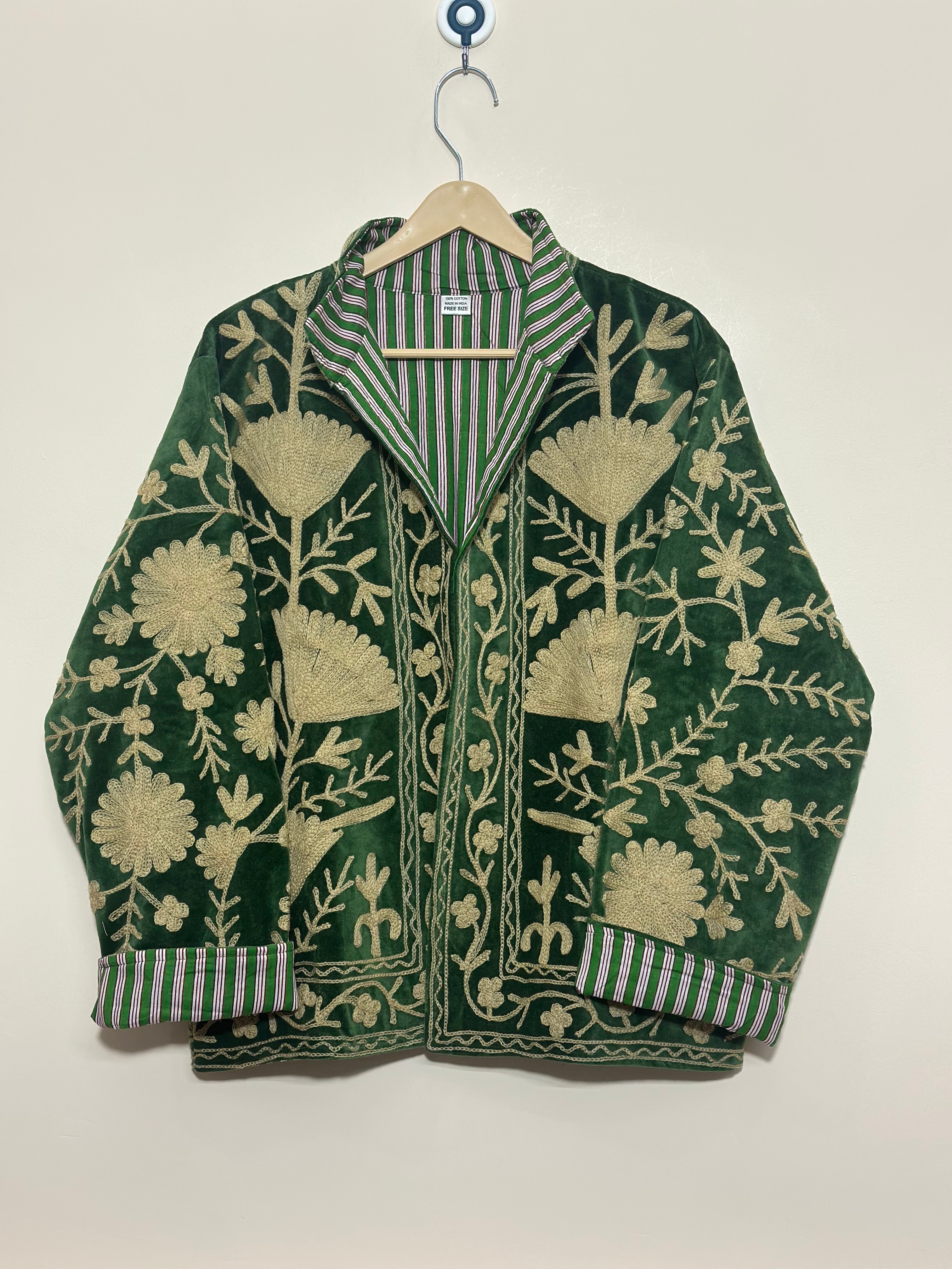 Image of Green Suzani Embroidered Jacket for Women