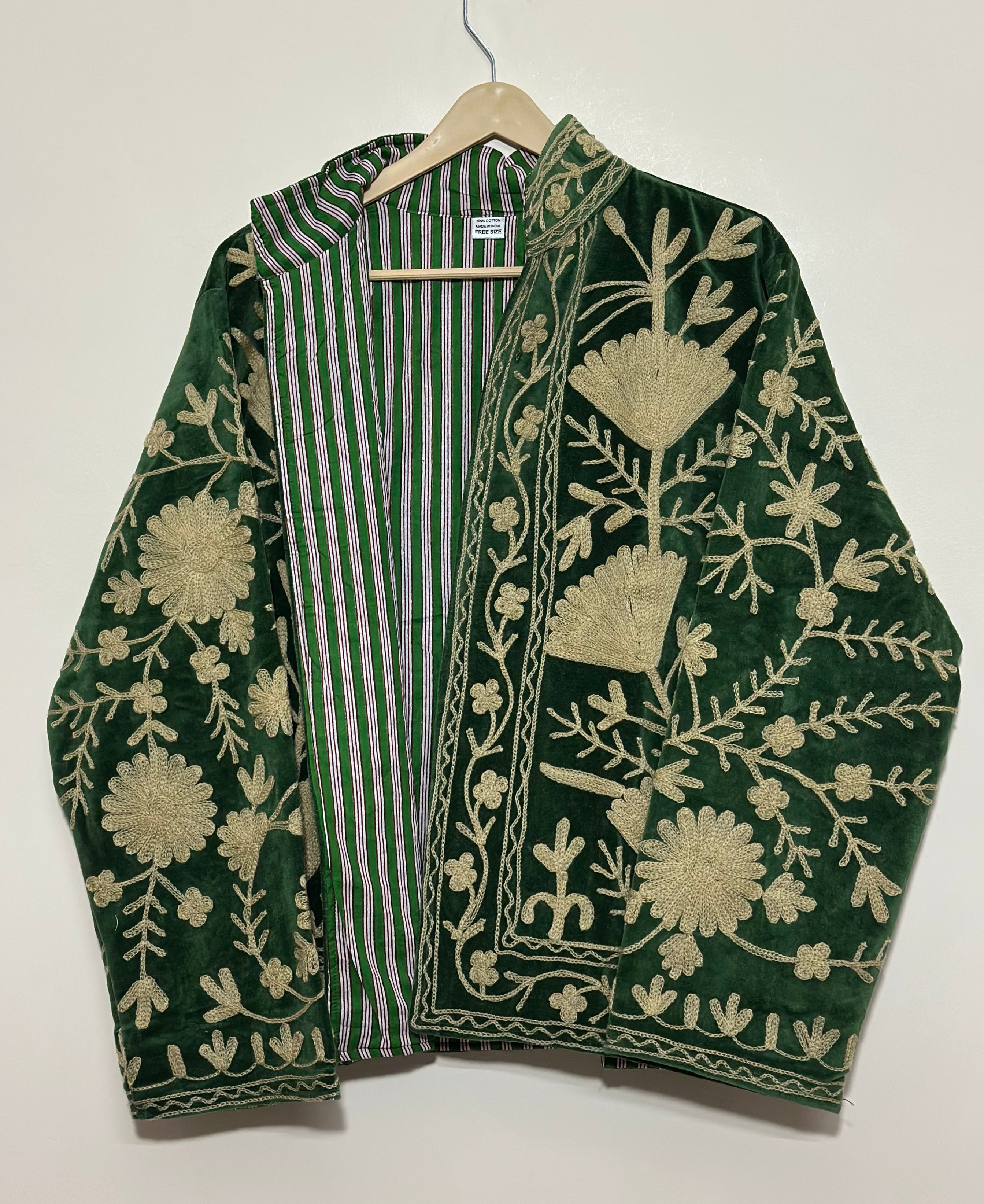 Image of Green Suzani Embroidered Jacket for Women