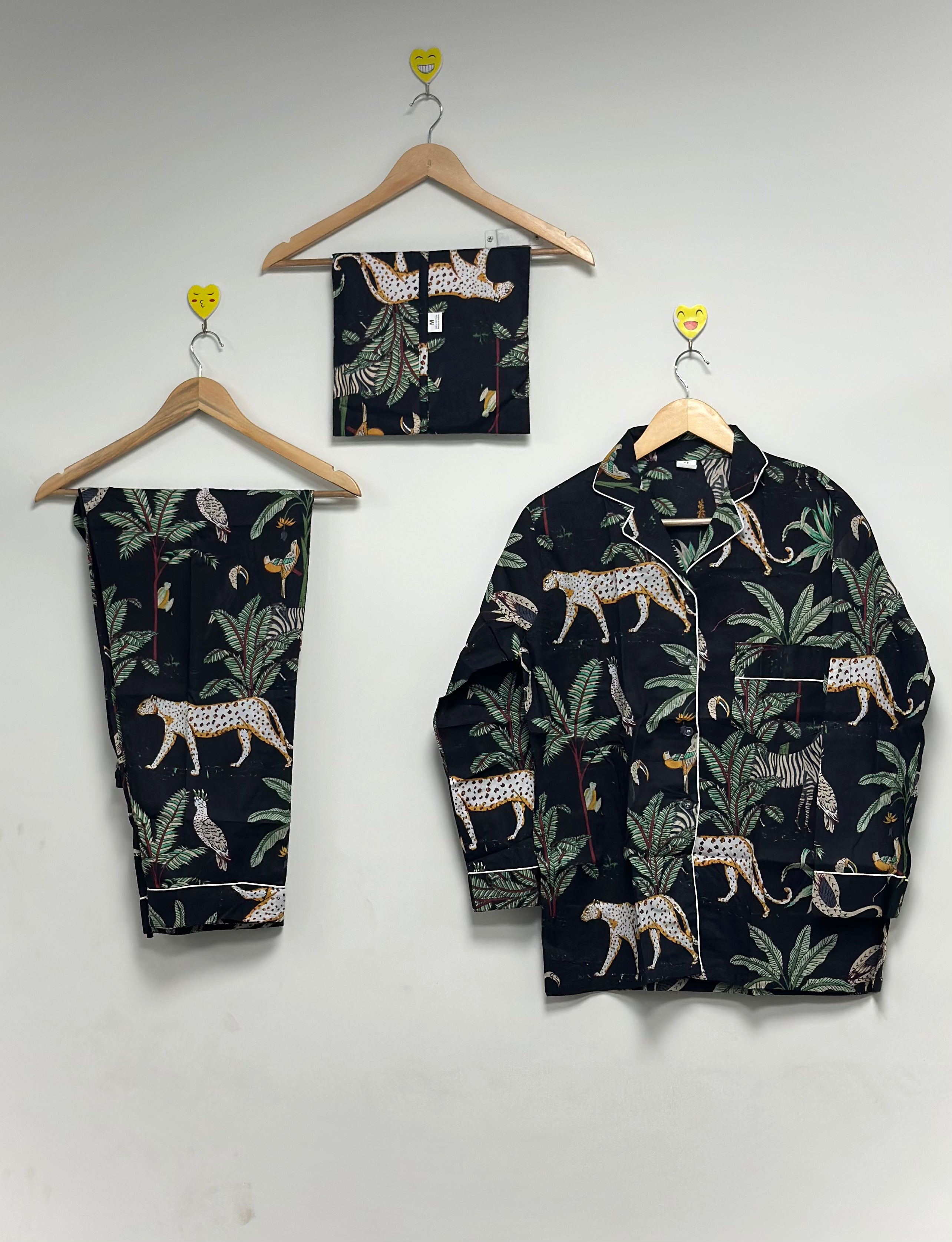 Image of Soft Cotton Pajama Set Women's Handmade Floral  Nightwear Set