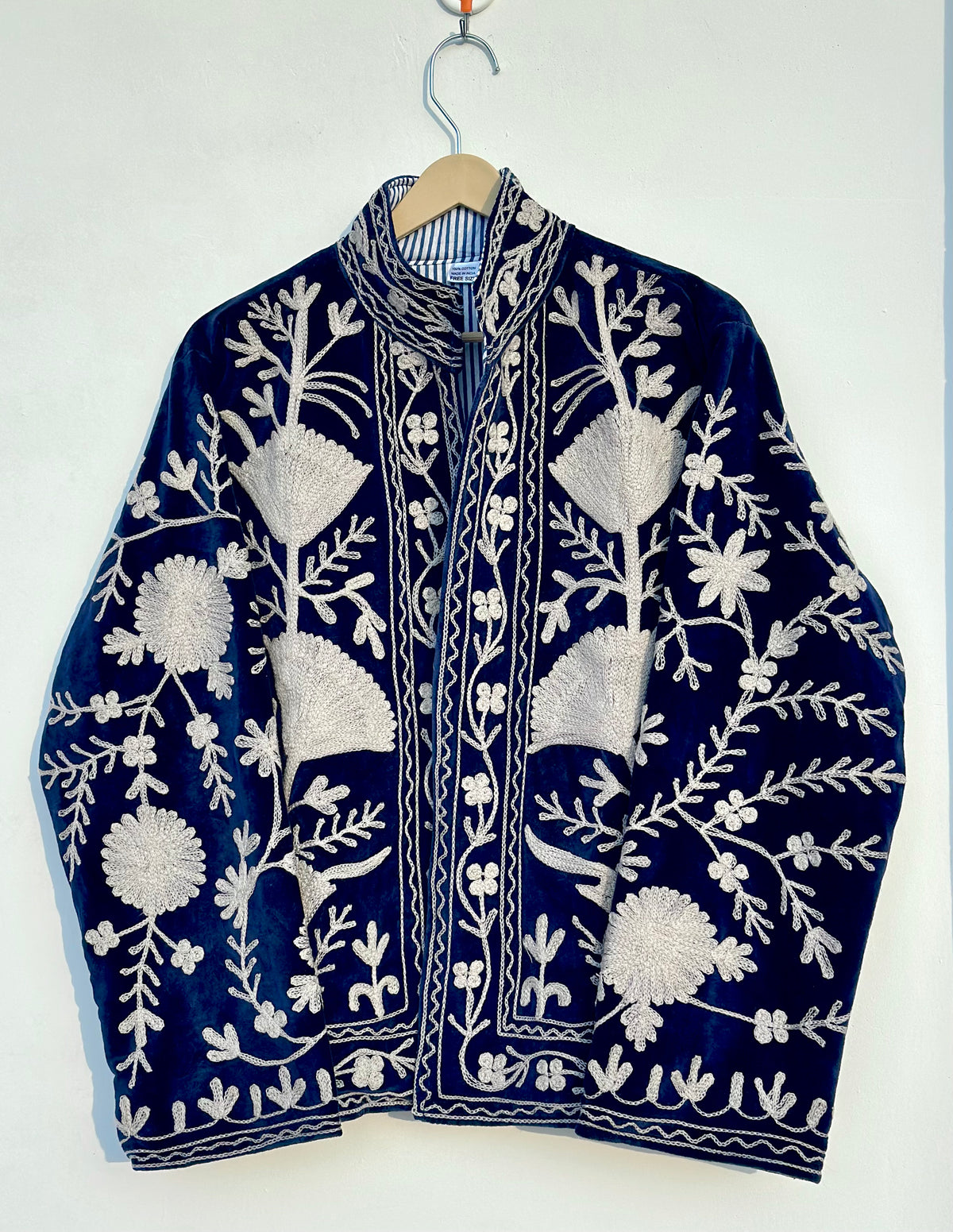 Navy Blue Velvet Embroidered Jacket