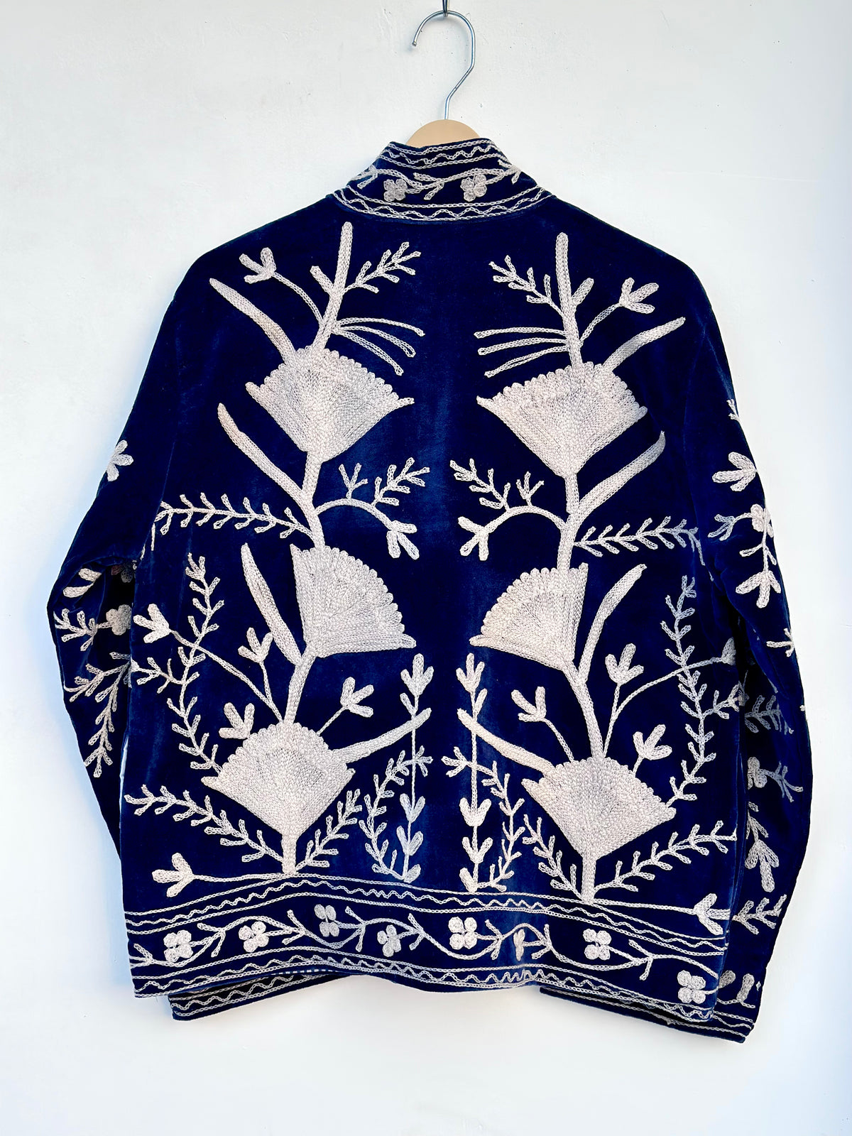 Navy Blue Velvet Embroidered Jacket