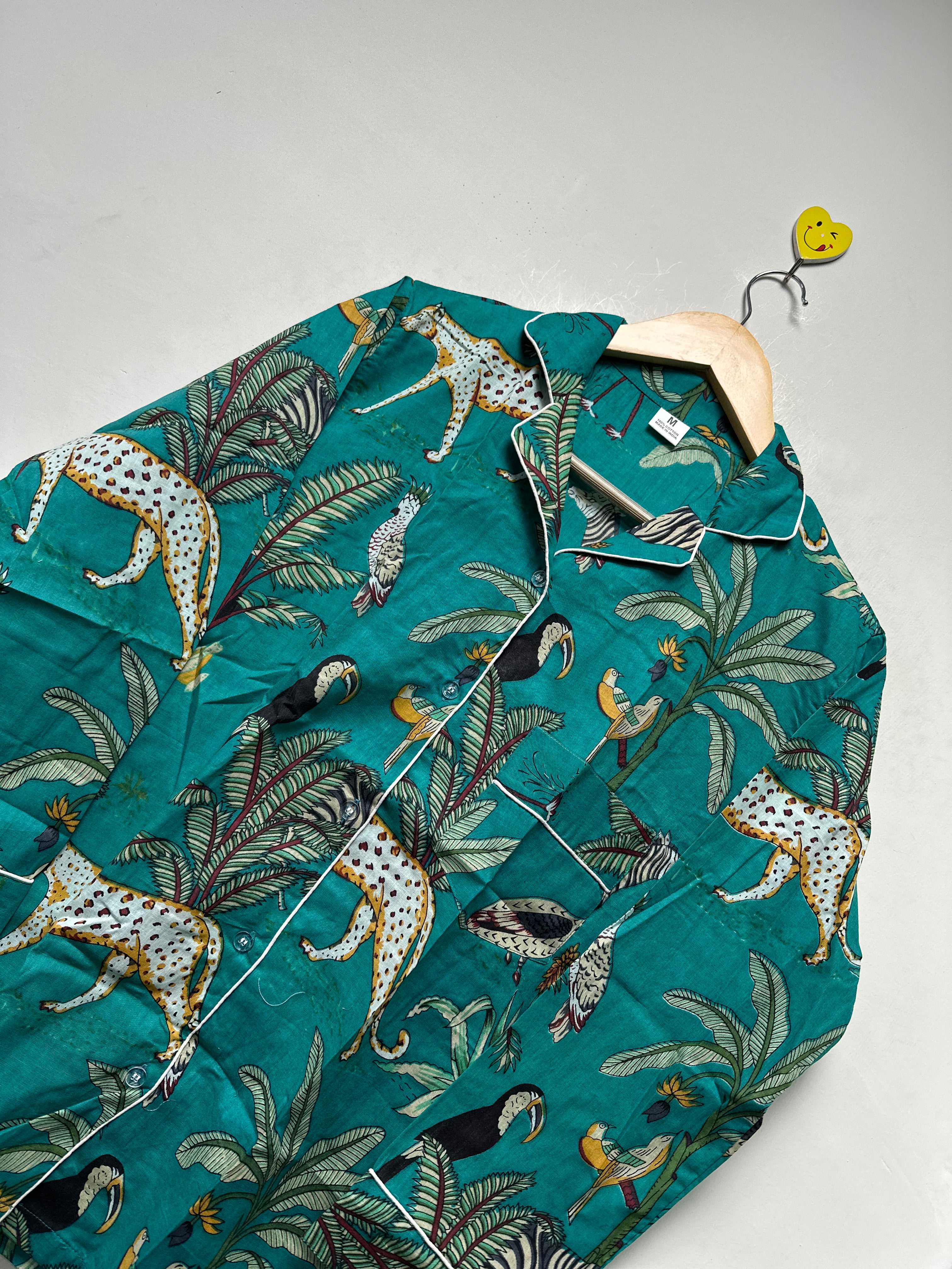 Image of Cotton jungle print Night Suit for Women Handmade Pajama Set