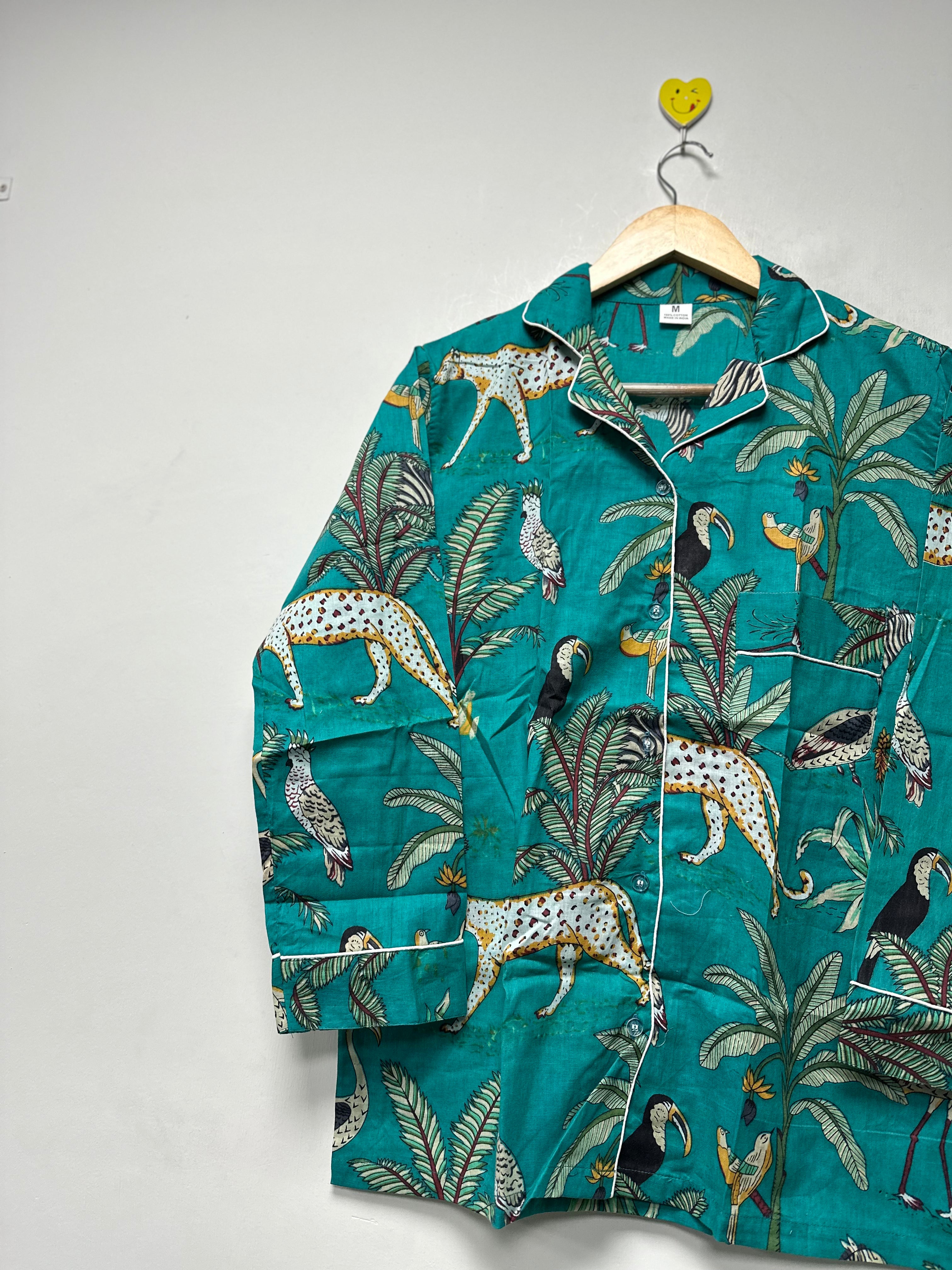 Image of Cotton jungle print Night Suit for Women Handmade Pajama Set