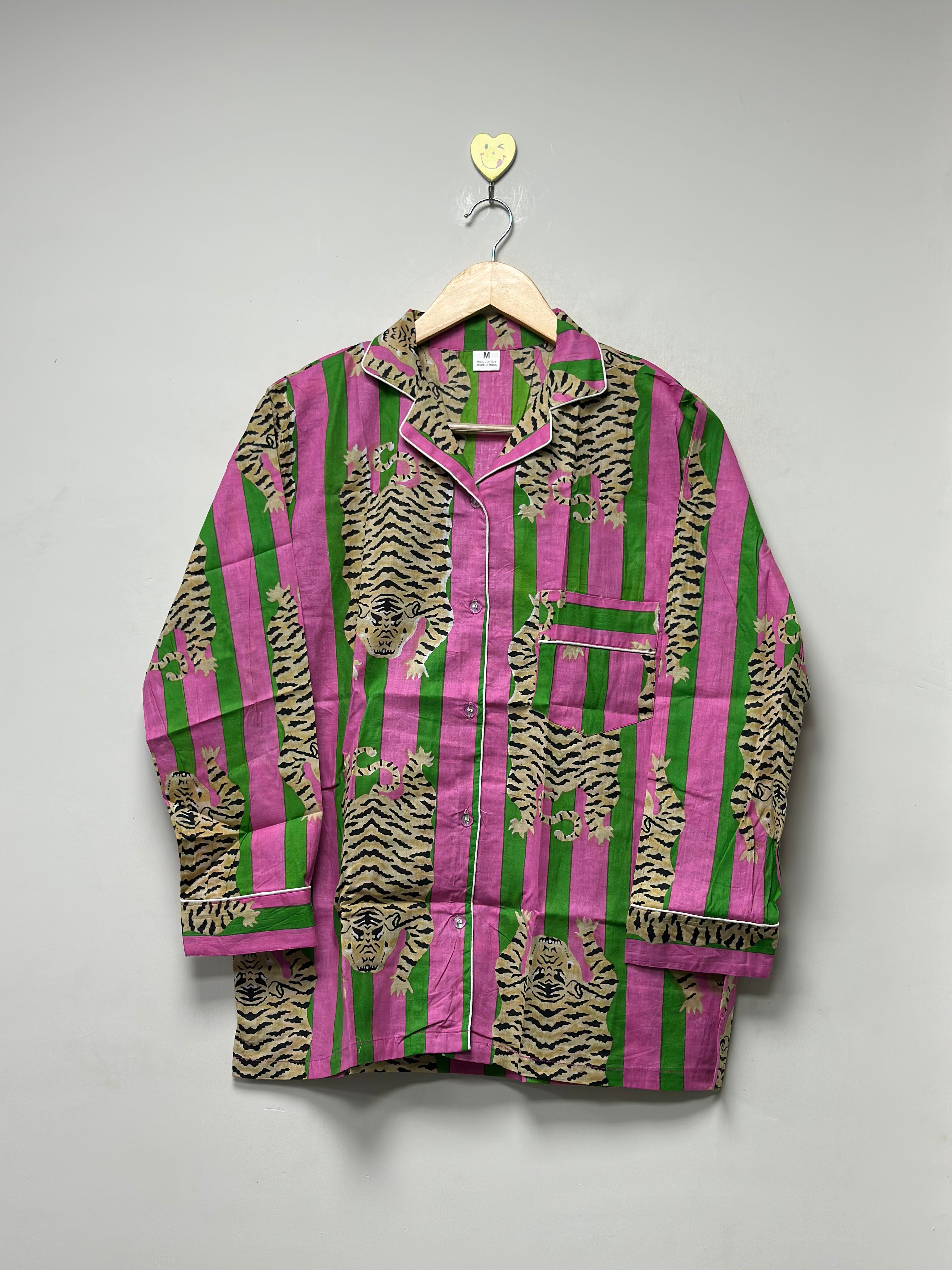 Striped tiger print pj set for women