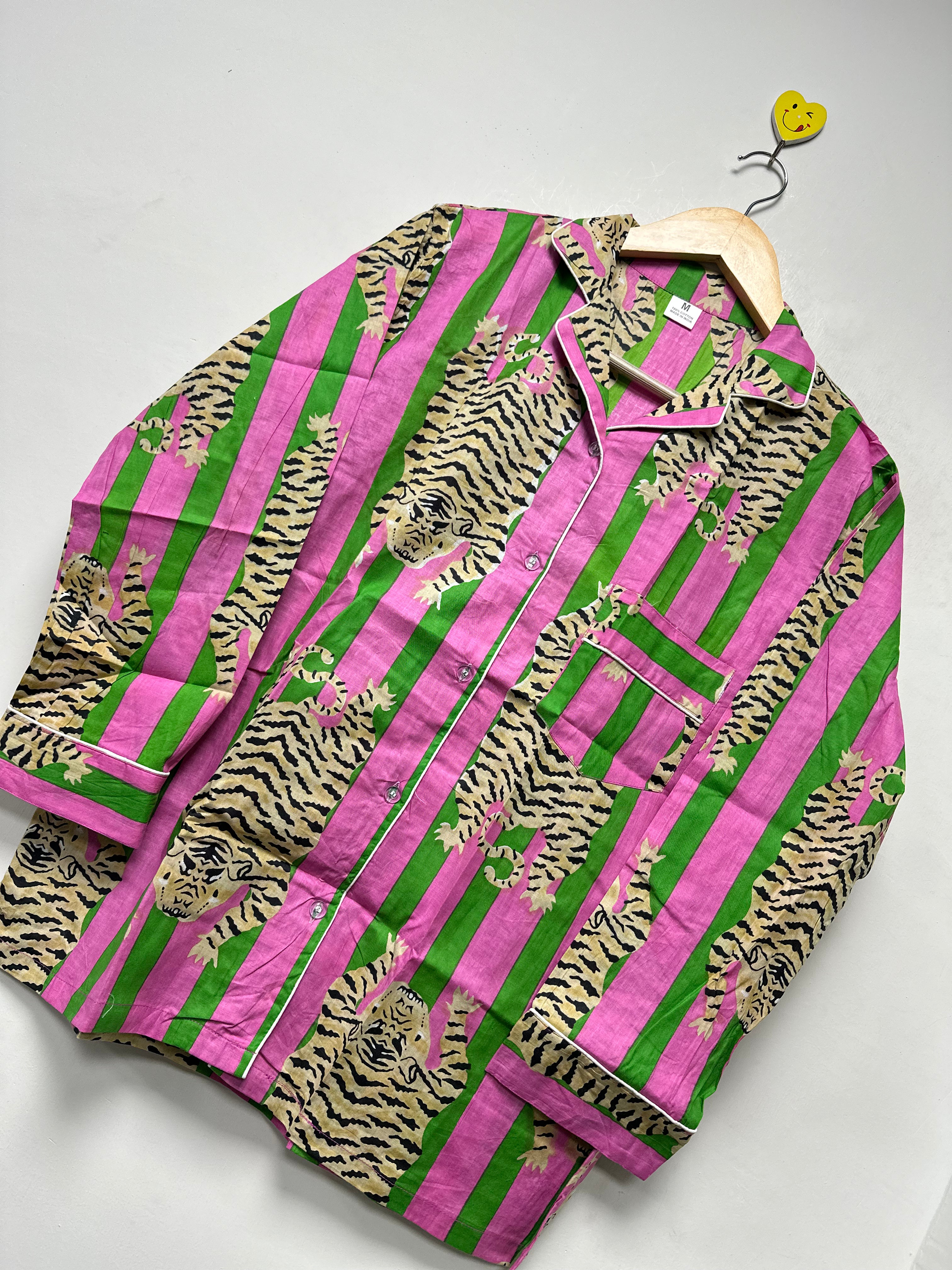 Striped tiger print pj set for women