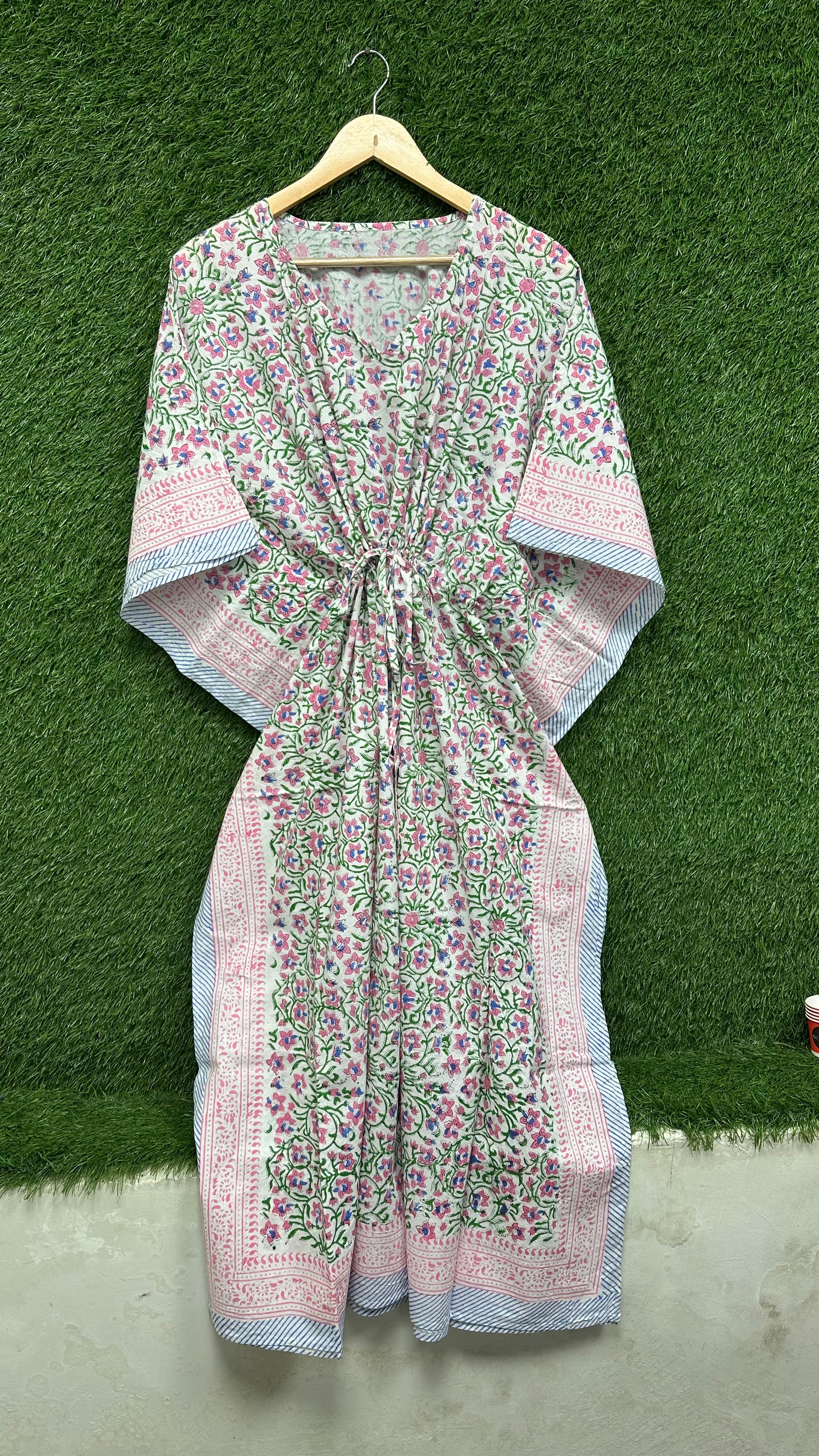 Image of Handmade Floral Cotton Kaftan for Women Premium Printed Kaftan womens