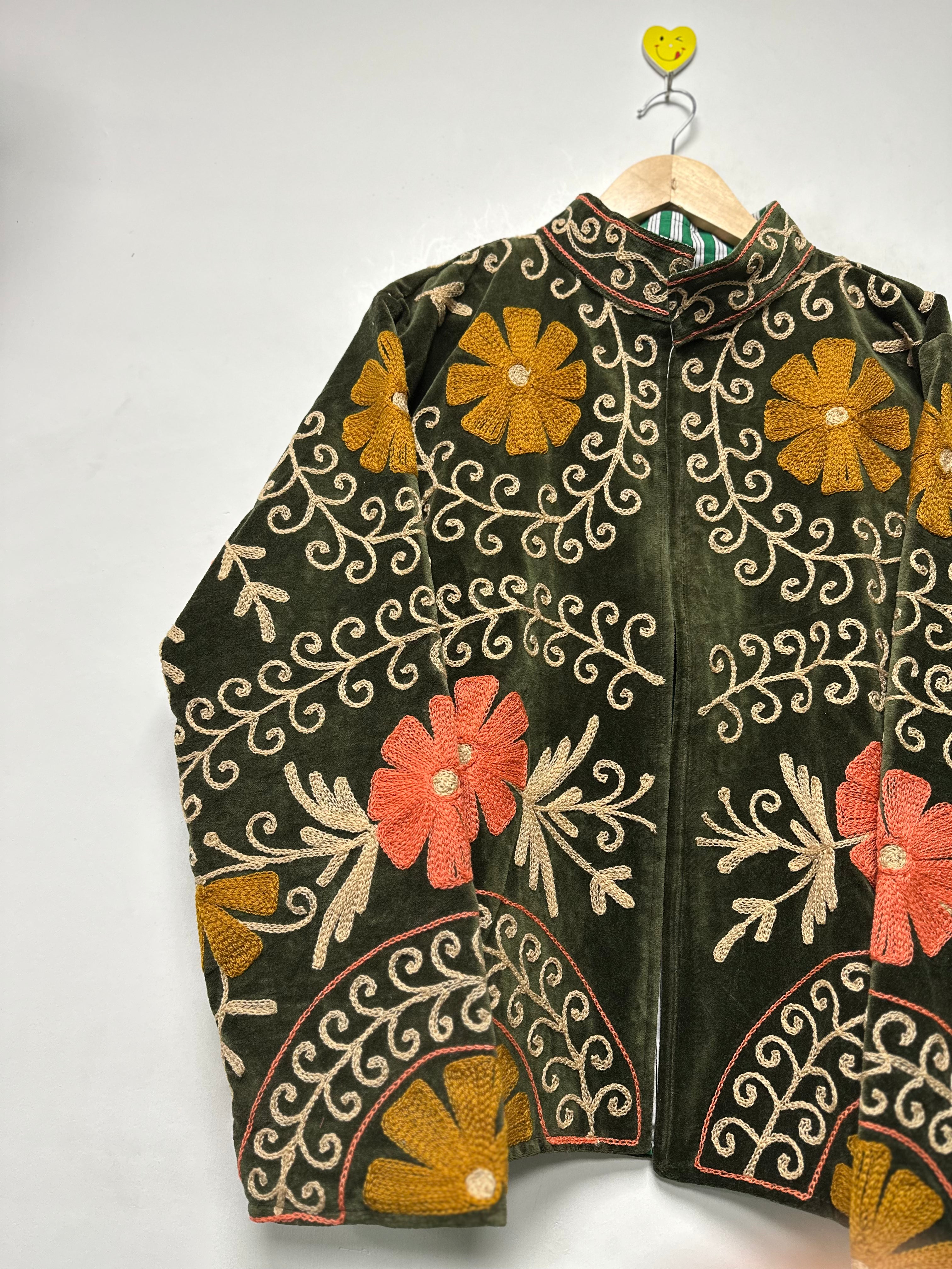 Traditional Suzani Embroidered Jacket Handmade Cotton Art