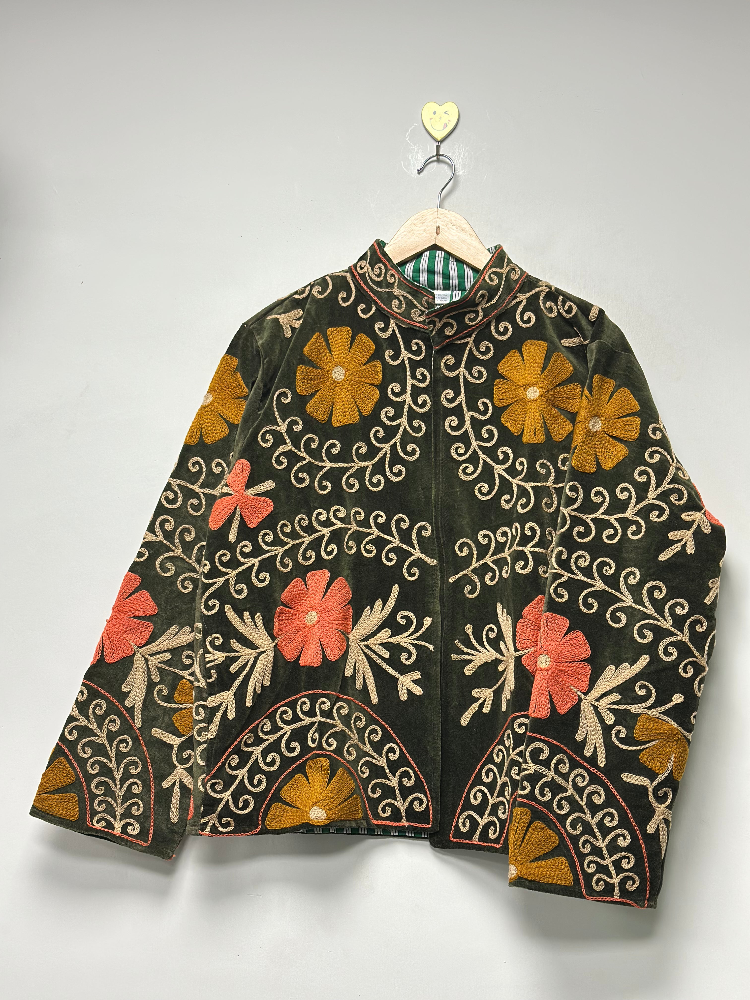 Traditional Suzani Embroidered Jacket Handmade Cotton Art