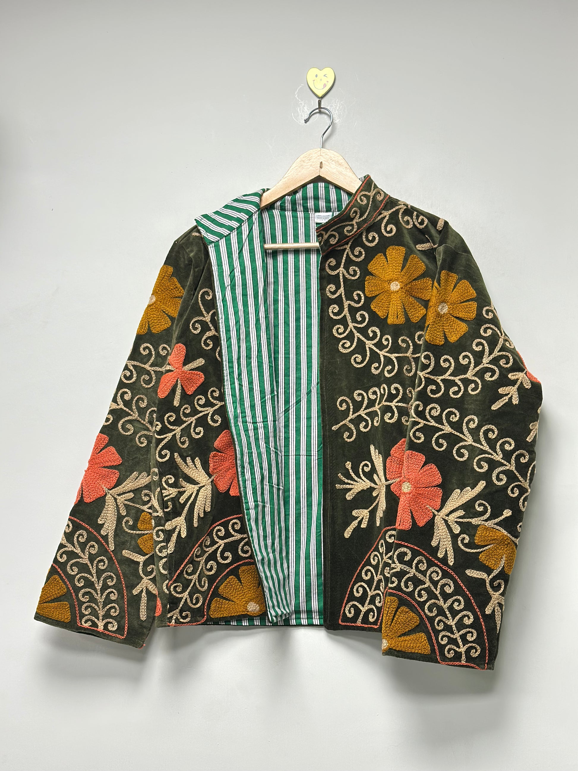 Traditional Suzani Embroidered Jacket Handmade Cotton Art