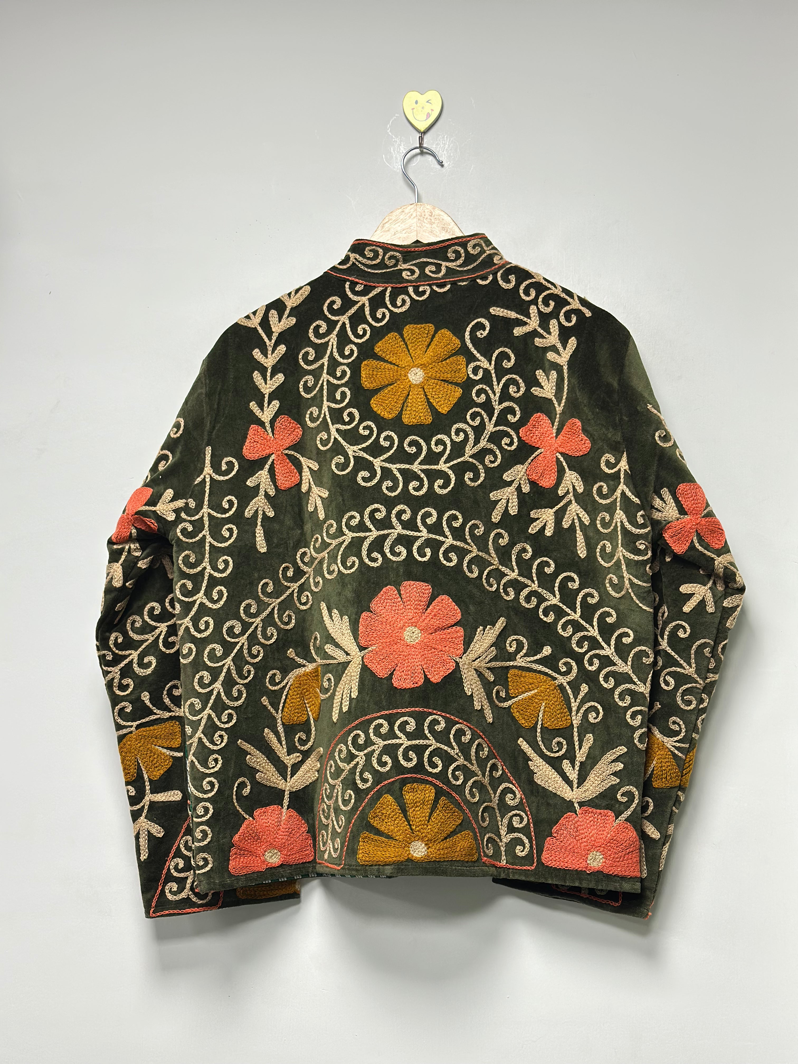 Traditional Suzani Embroidered Jacket Handmade Cotton Art