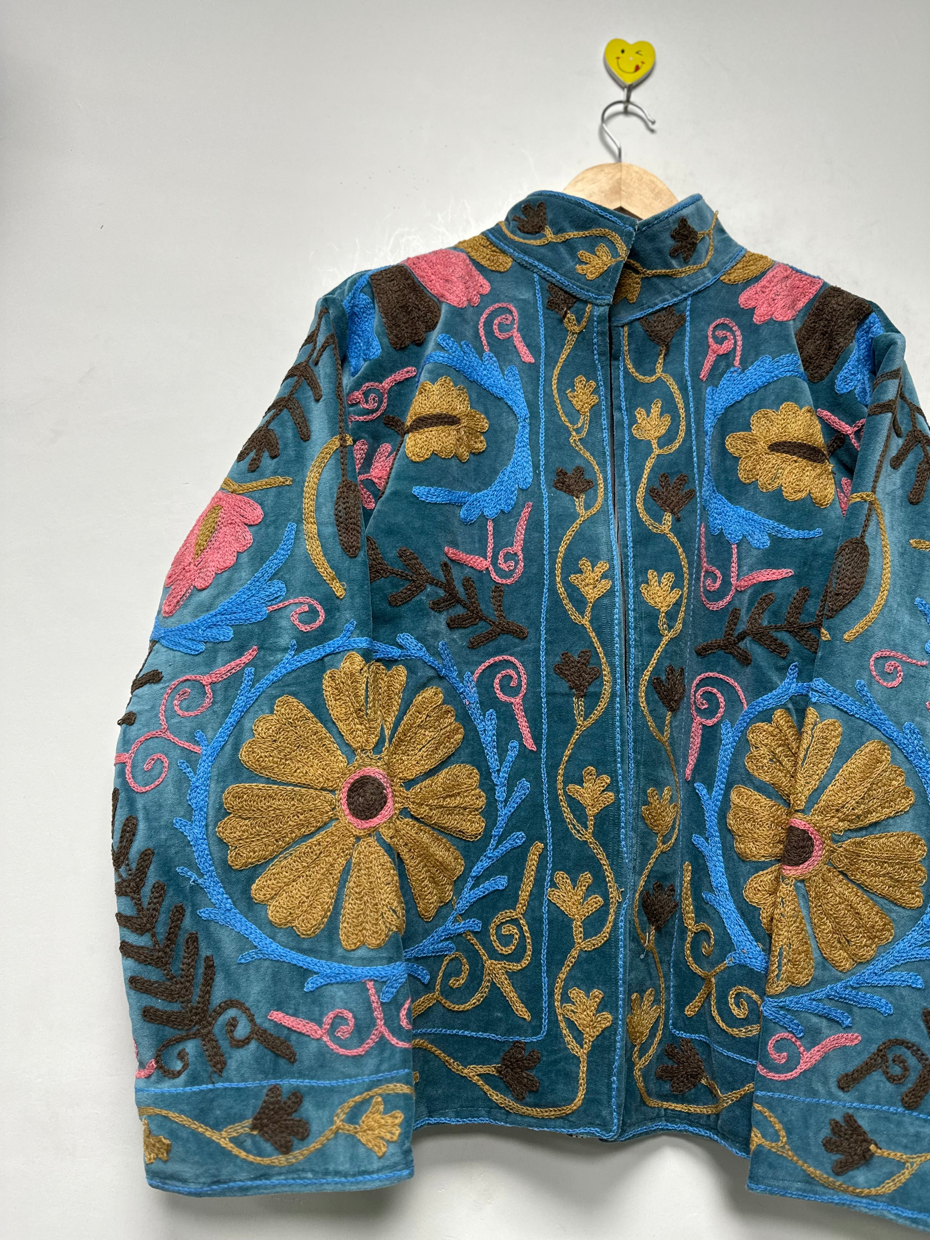 Image of Handmade Cotton Embroidered Jacket for Women Boho Floral Heart Design