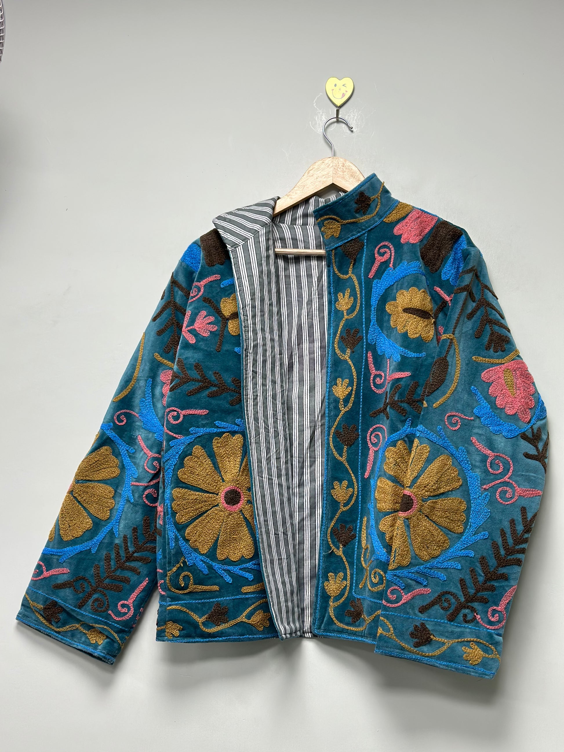 Handmade Cotton Embroidered Jacket for Women Boho Floral Heart Design