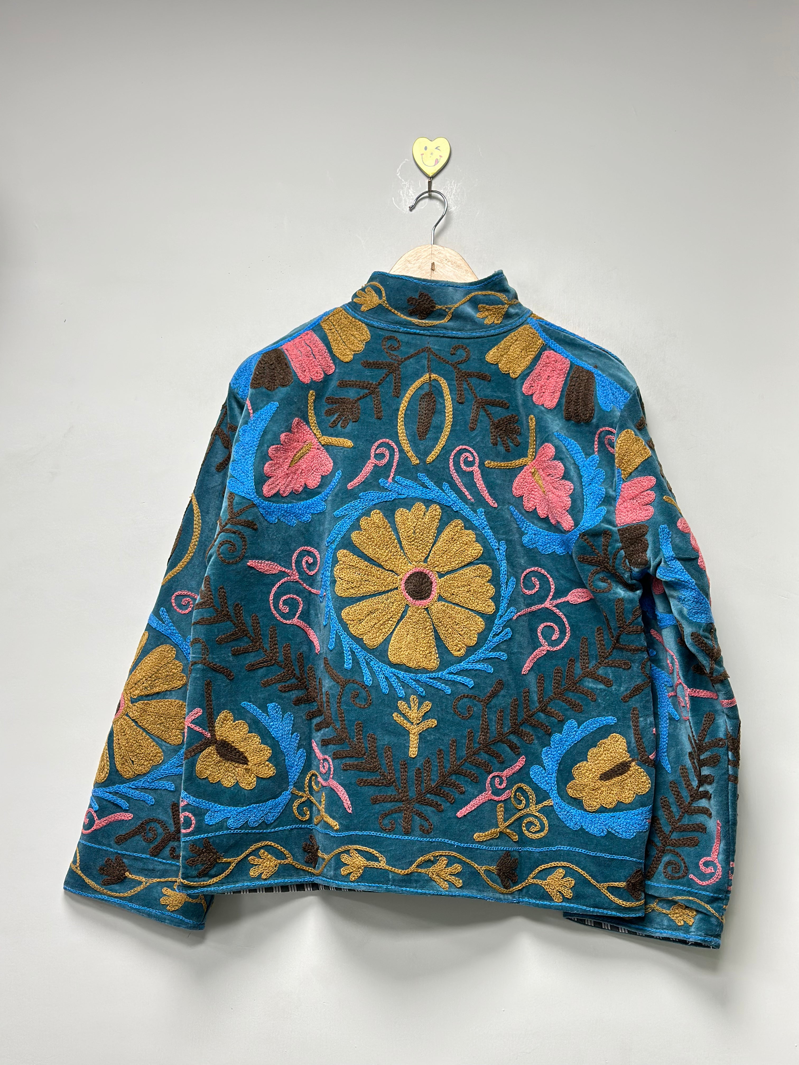 Image of Handmade Cotton Embroidered Jacket for Women Boho Floral Heart Design