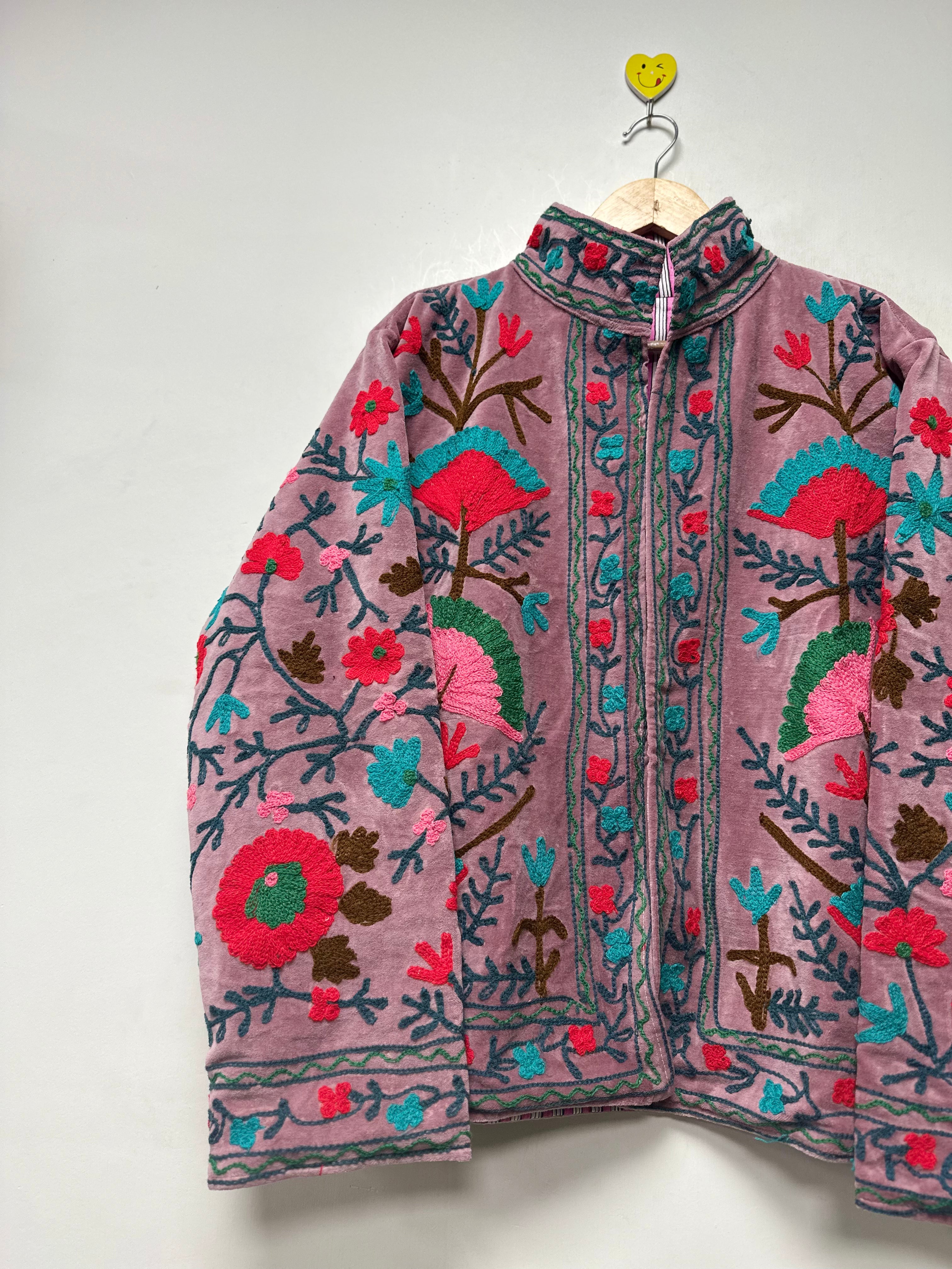 Image of velvet embroidery jacket boho winterwear coat for unisex