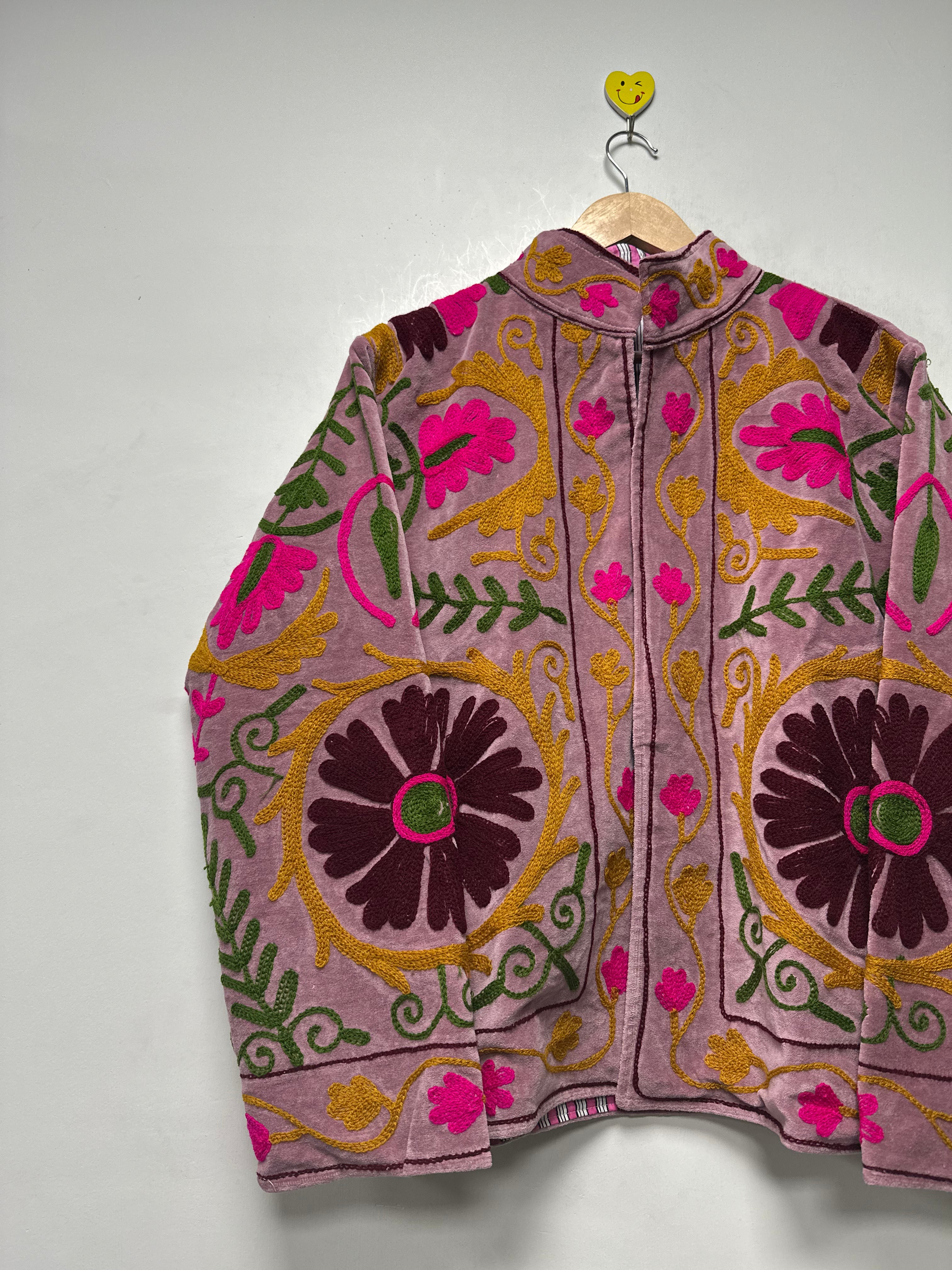 Velvet Suzani Jacket womens Floral Embroidery Coat