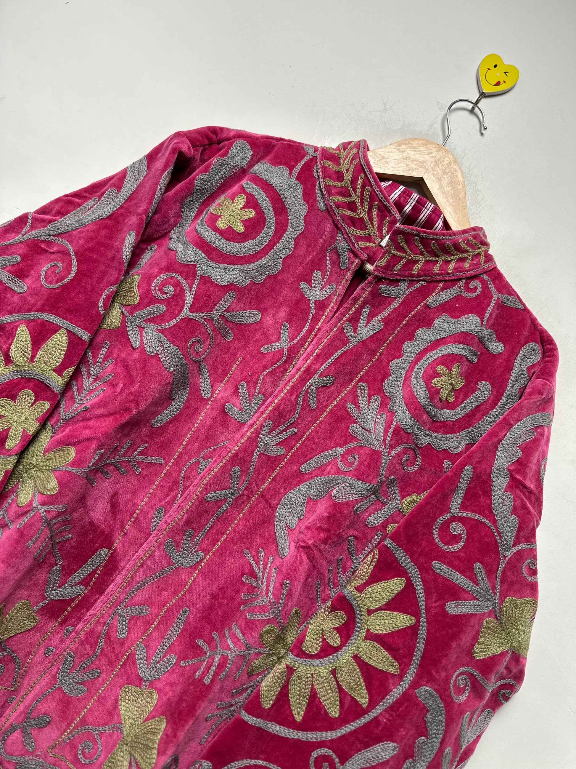 Pink velvet handmade suzani jacket for women