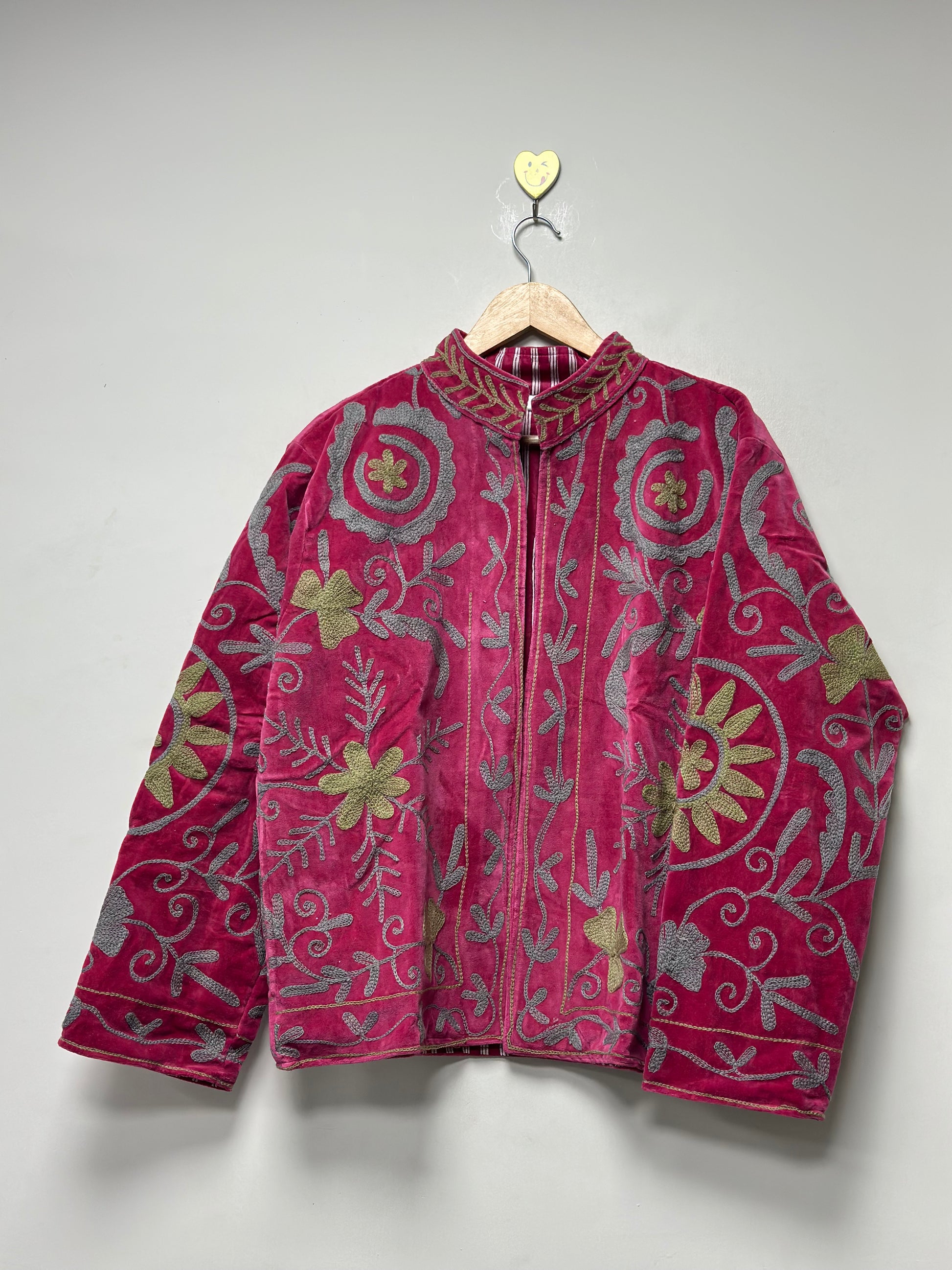 Pink velvet handmade suzani jacket for women
