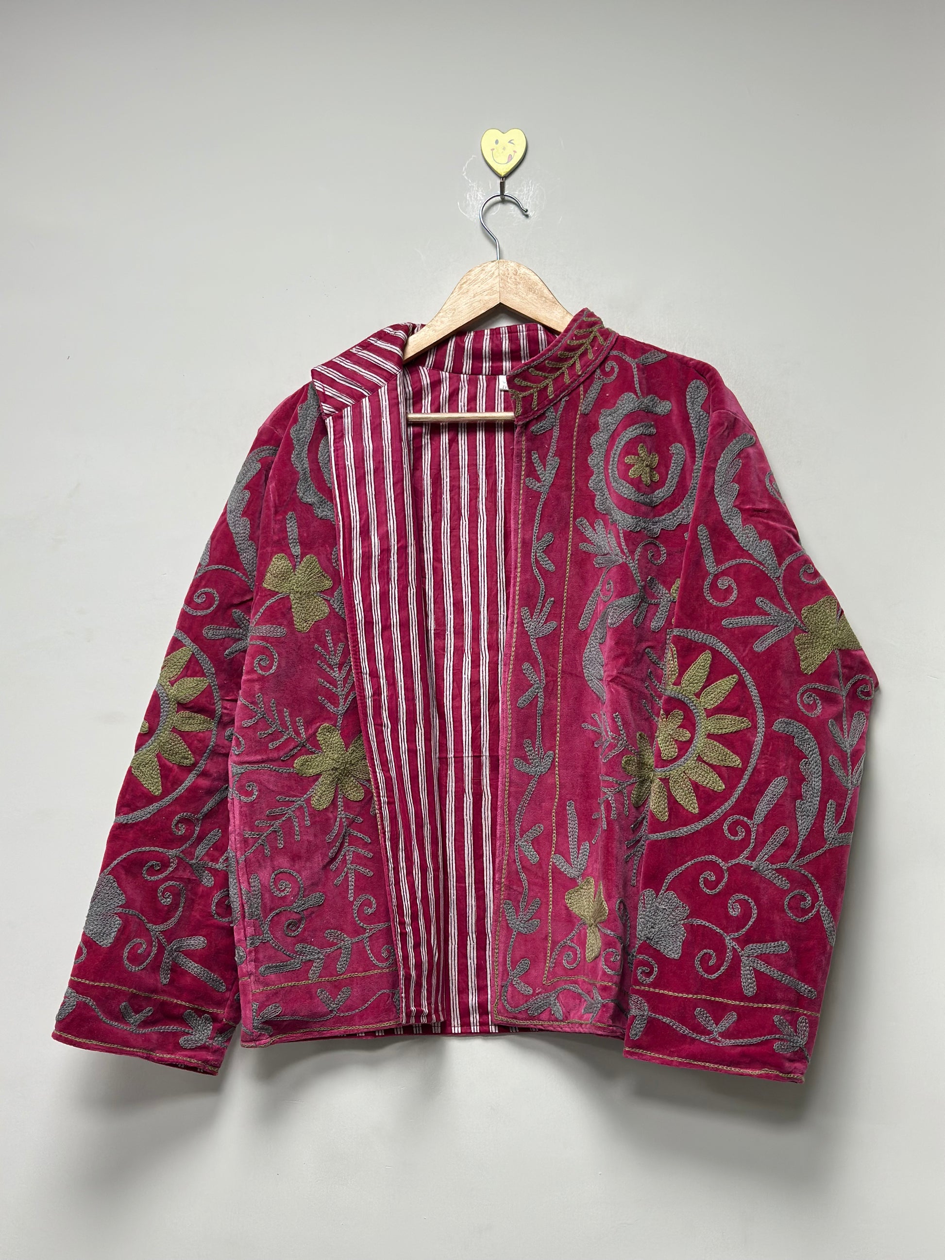 Pink velvet handmade suzani jacket for women