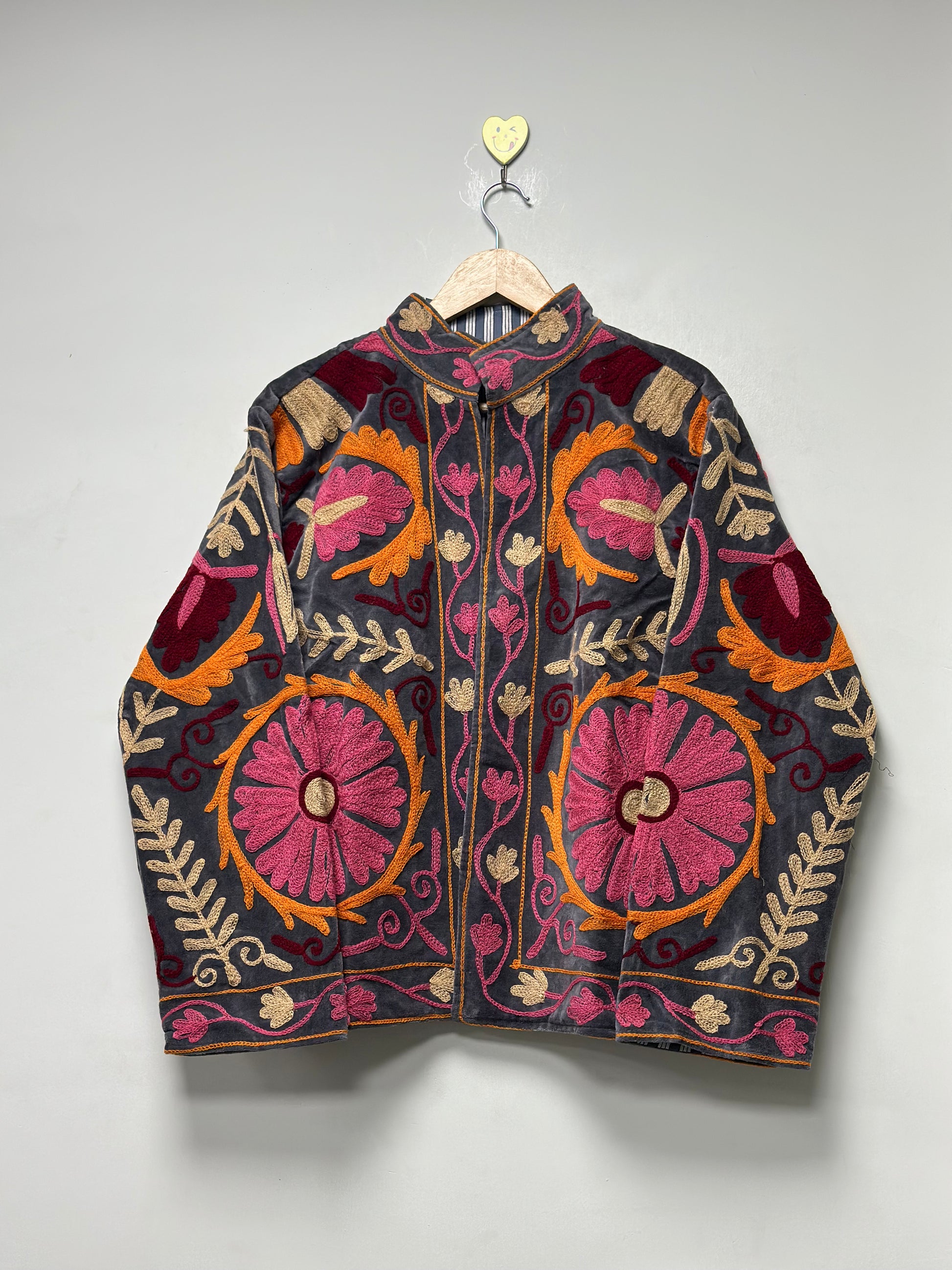 Floral Embroidery Velvet Jacket womens handmade Boho Winter Coat