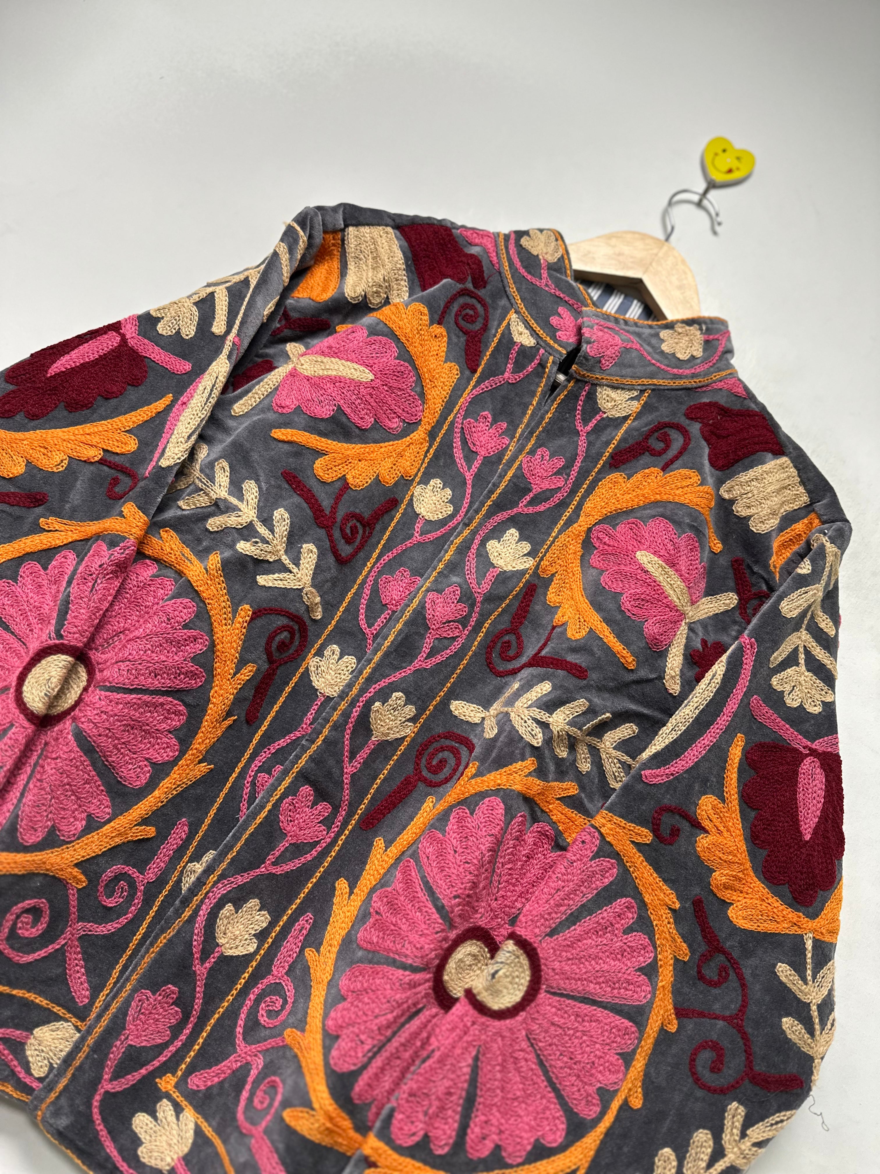 Floral Embroidery Velvet Jacket womens handmade Boho Winter Coat