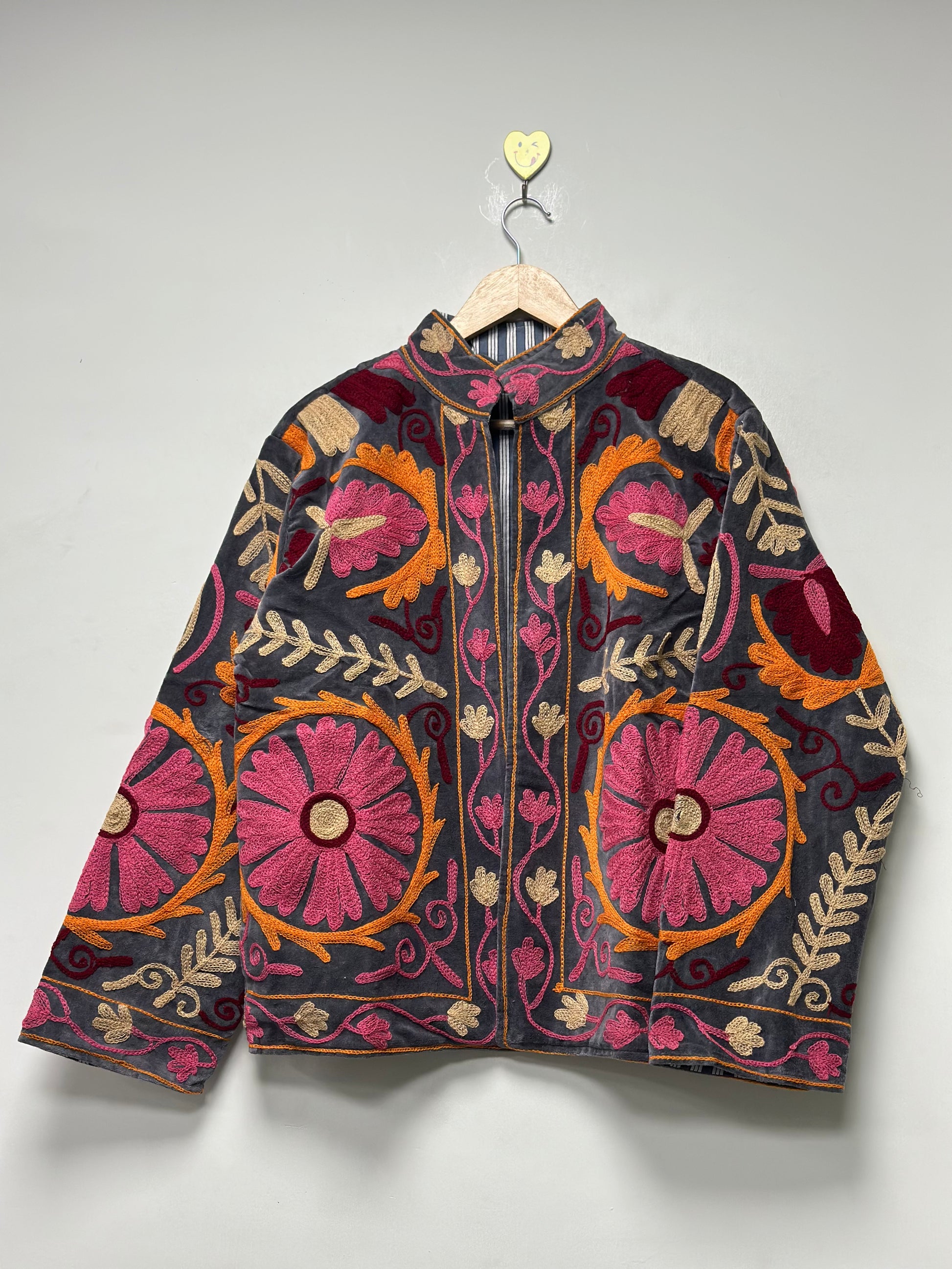 Floral Embroidery Velvet Jacket womens handmade Boho Winter Coat