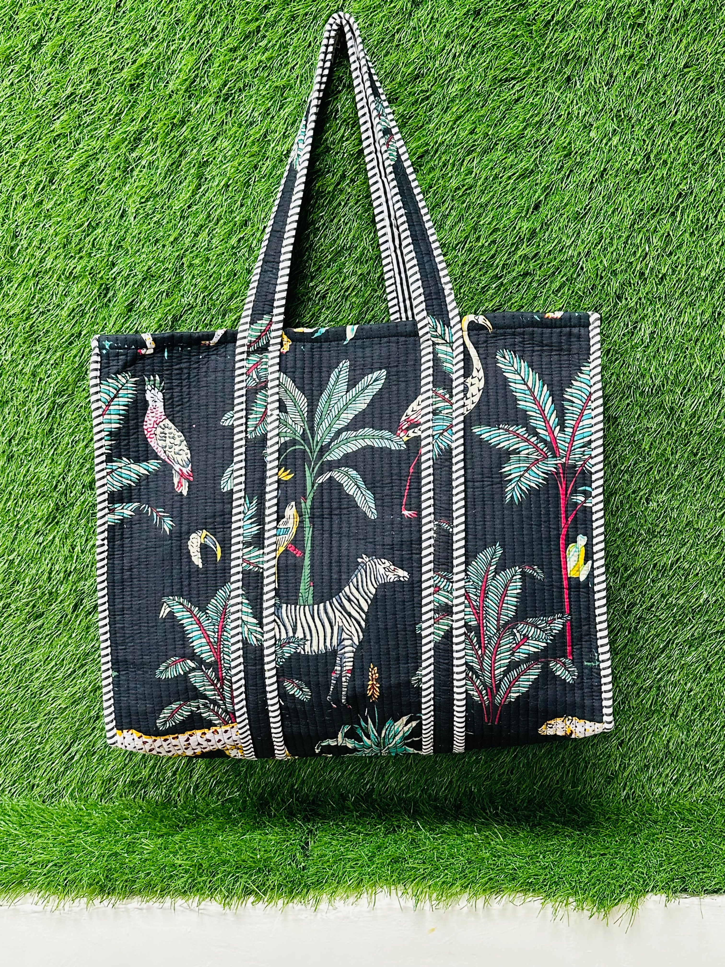Image of Handmade Cotton Shoulder Bag Block print Shopping Tote Bag Everyday use