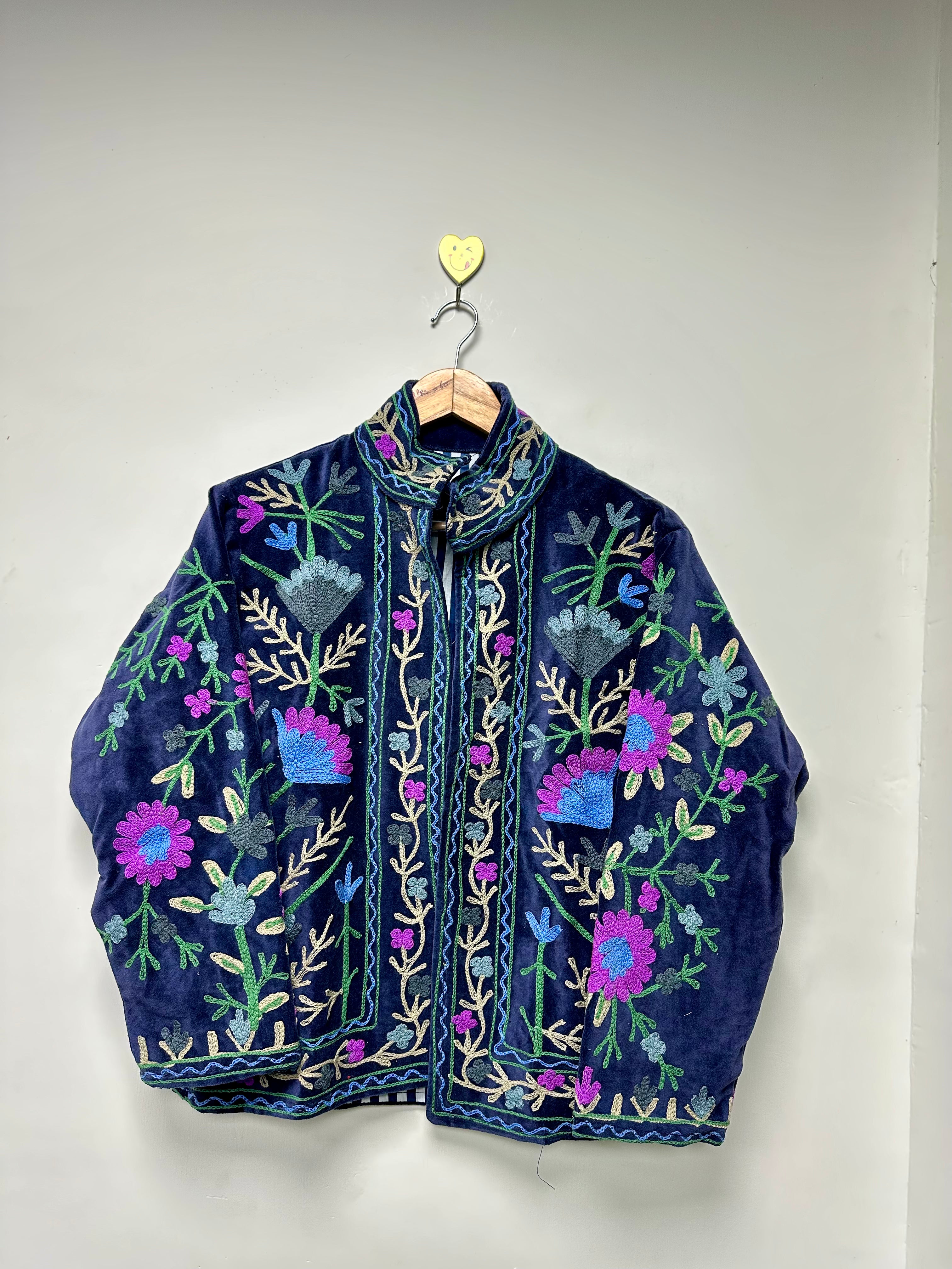 Womens floral velvet jacket boho suzani bomber jacket